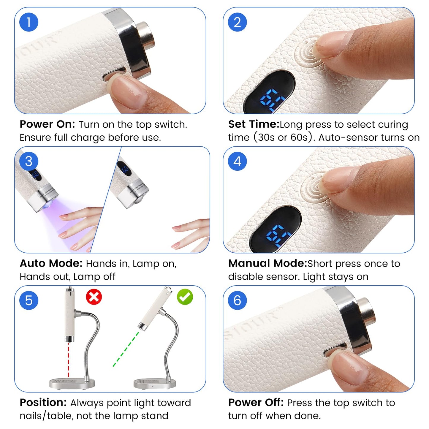 Rosiour Handheld Mini UV Light for Nails: Flash Cure UV Led Nail Lamp with Cat Eye Magnet- Hand Held Fast Dry Single UV Lamp Pen with Auto Sensor for Manicure Home Salon (Blue)
