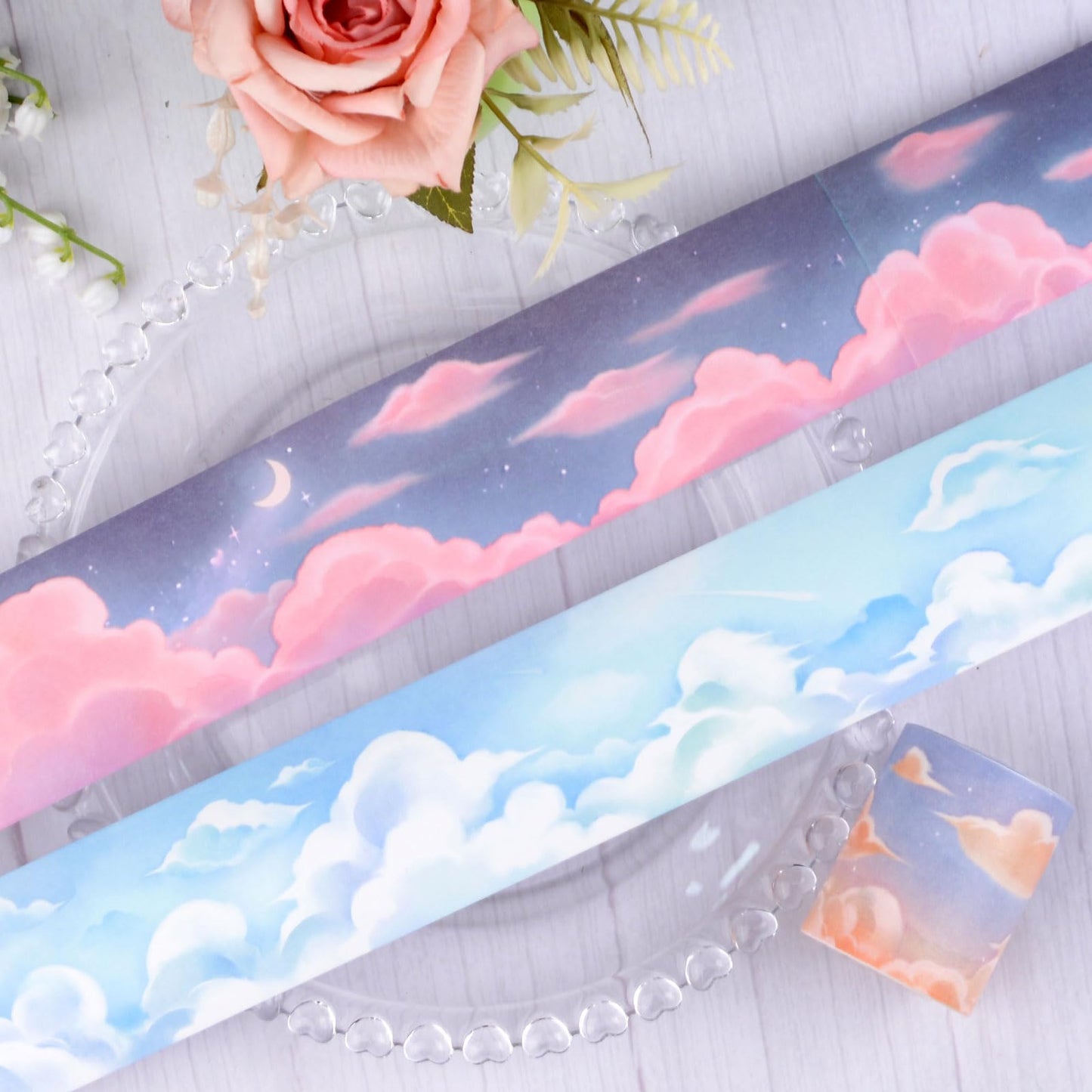 HACRAHO PET Washi Tape, 3 Rolls Wide Cloud Washi Tape Set Decorative Tape for Crafts Journaling Scrapbook Supplies