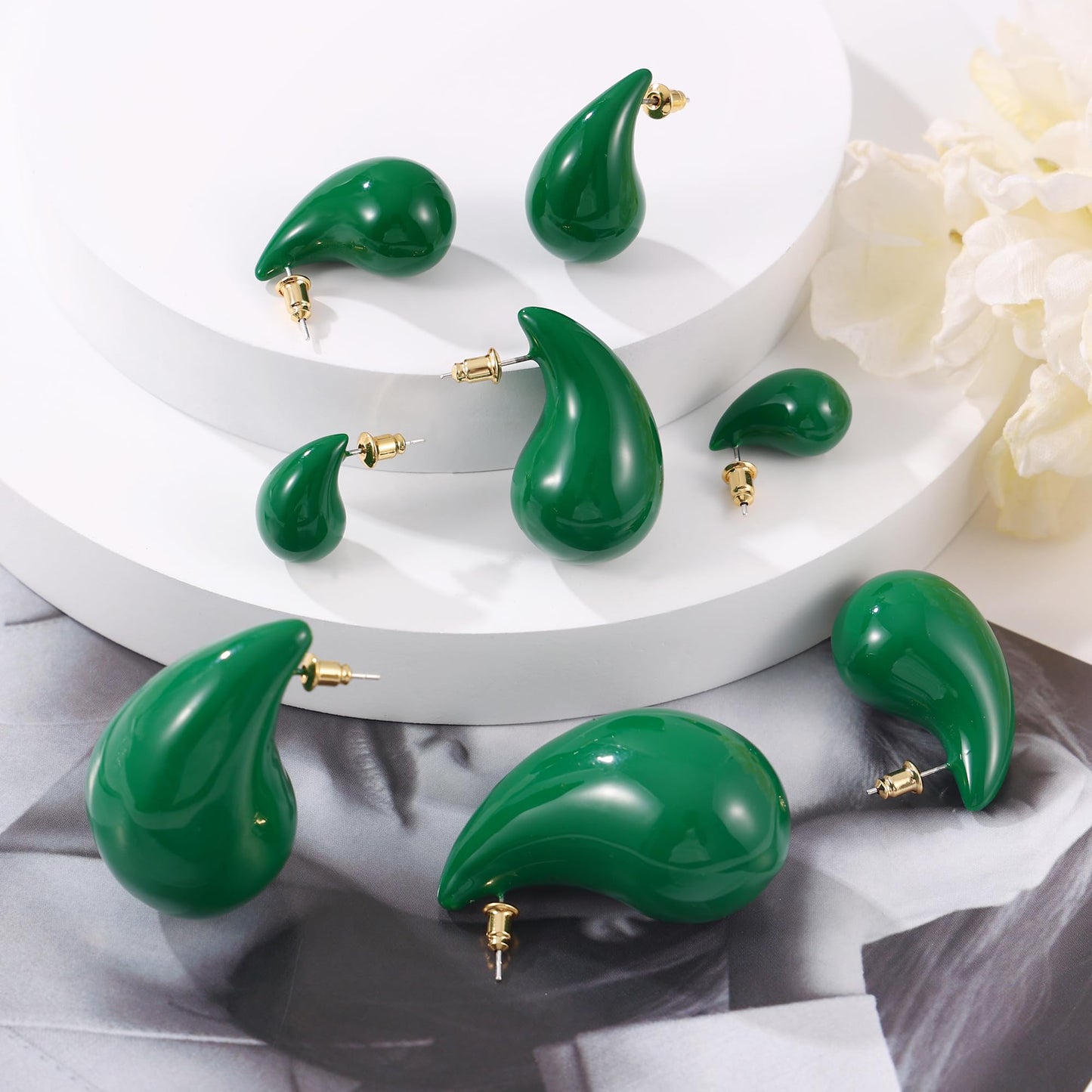 Gacimy Green Teardrop Earrings Dupes for Women, Chunky Drop Earrings for Women with 925 Sterling Silver Post, 1 Inches Green