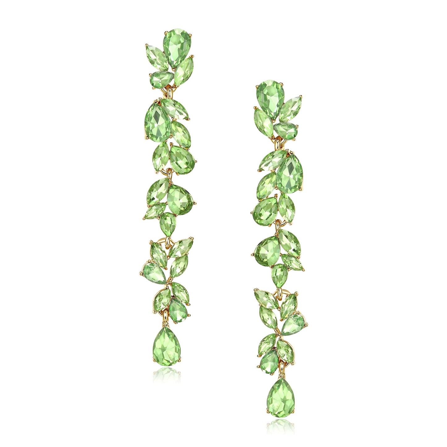 EVER FAITH Rhinestone Crystal Chandelier Dangle Earring for Women Brides, Art Deco Marquise Teardrop Bridal Long Drop Earrings for Prom Peridot