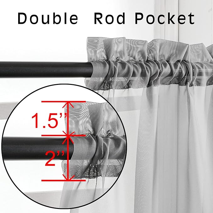 OVZME 2 Panels Sheer Curtains 63 Inches Long Rod Pocket Light Weight Soft Voile Drapes Curtains for Basement Bathroom Bedroom Living Room, Each is 42W x 63L