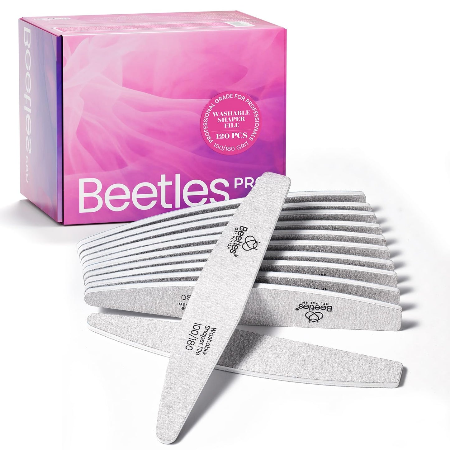 Beetles Pro 120-Pcs Nail File – Professional 100/180 Grit Double Sided Emery Board Nail Files Washable with Professional Curved Cuticle Scissors, Multi-Purpose Premium Stainless Steel