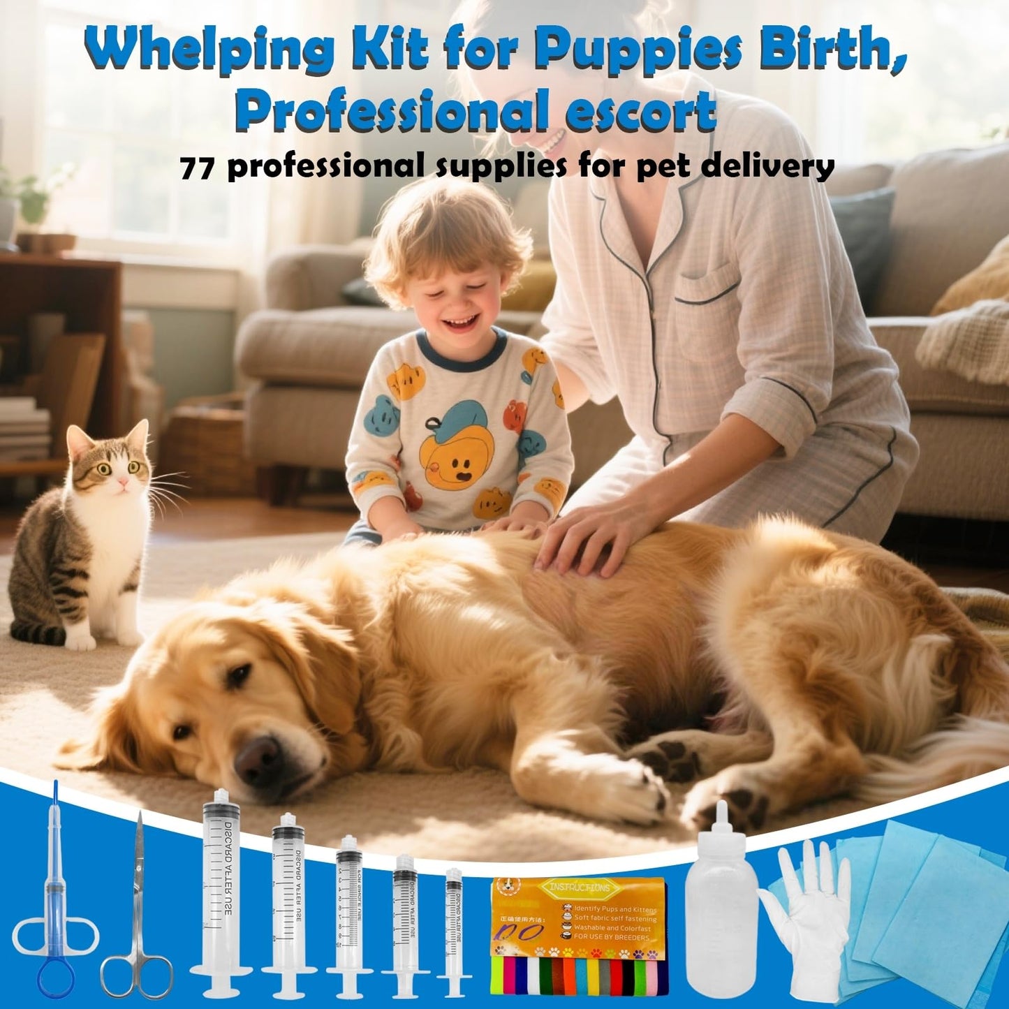 Ywingda Whelping Kit for Puppies Birth - Reusable Birthing with 77Piece,Birthing Essentials with Emergency Whelping Supplies,Kitten Bottle Feeding kit for New Born Puppy Supplies and Kitten