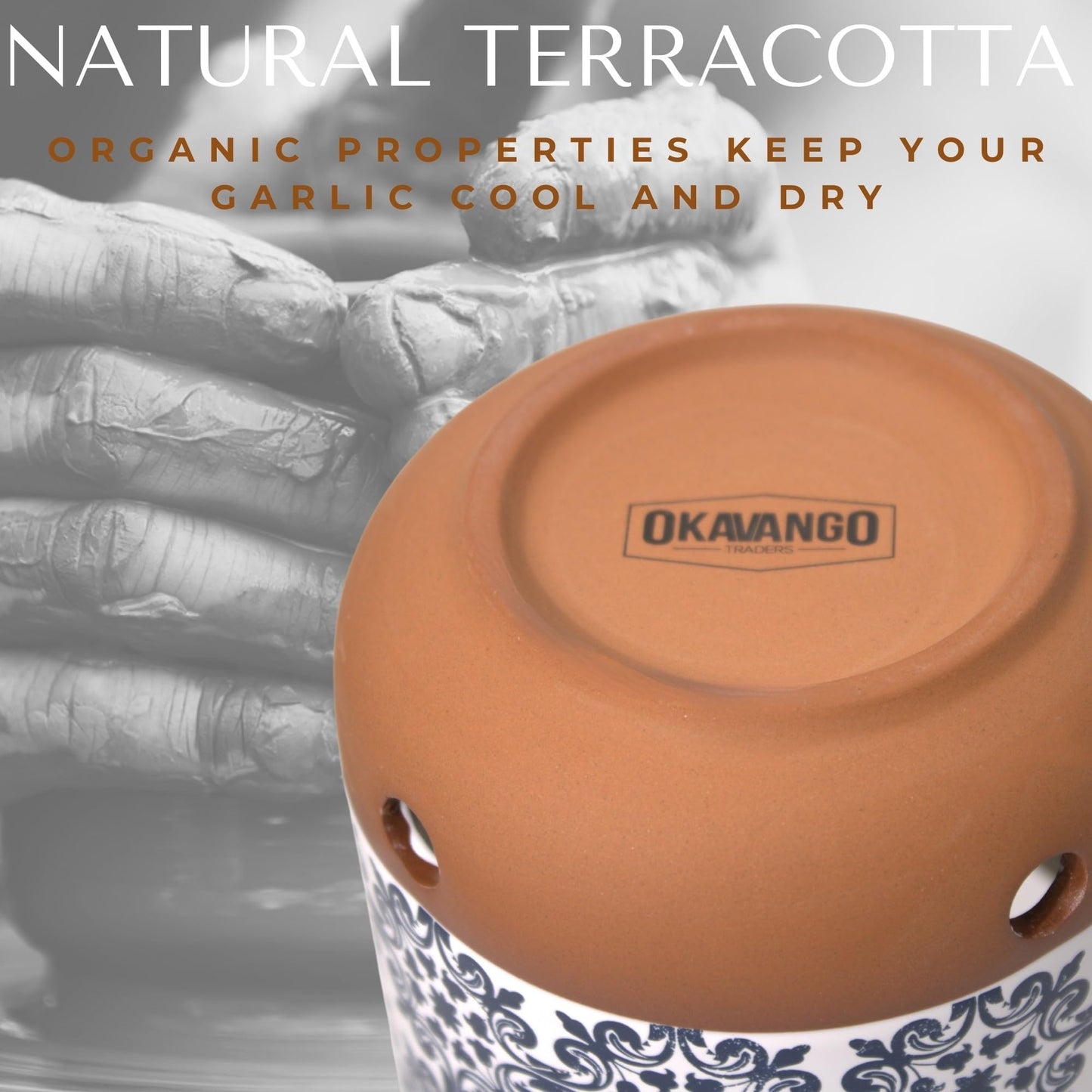 Okavango Ceramic Garlic Keeper - garlic keepers - garlic storage container- Garlic Holder Countertop -Garlic Jar - garlic keeper for counter - garlic container (Terracotta, 16oz)