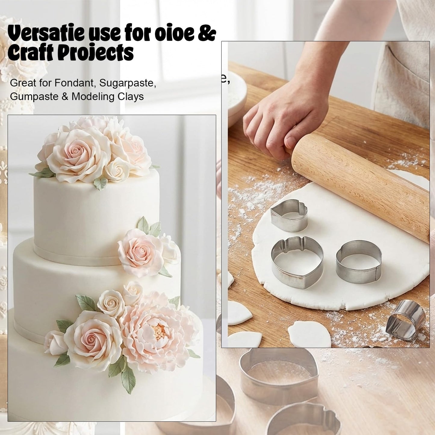 7PCS Flower Press Fondant Tools Set - Metal Cookie Cutters Variety Pack with Flower Silicone Mold for Gumpaste, Spring Cookie Cutter Shapes and Fondant for Cake Petal Making Tool