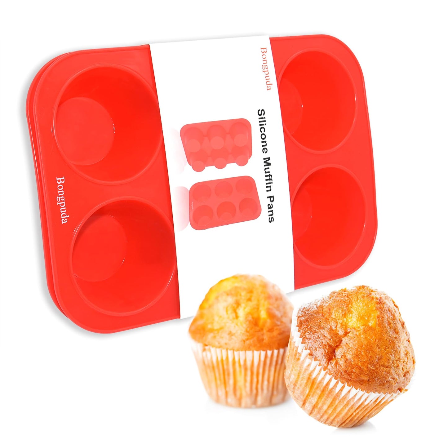 Bongpuda Silicone Large Muffin Pan 2 Pack,6 Cup Large Silicone Cupcake Pan,Non-Stick Jumbo Muffin Pans,Food Grade Cupcake Molds,Perfect for Egg Muffin,Big Cupcake