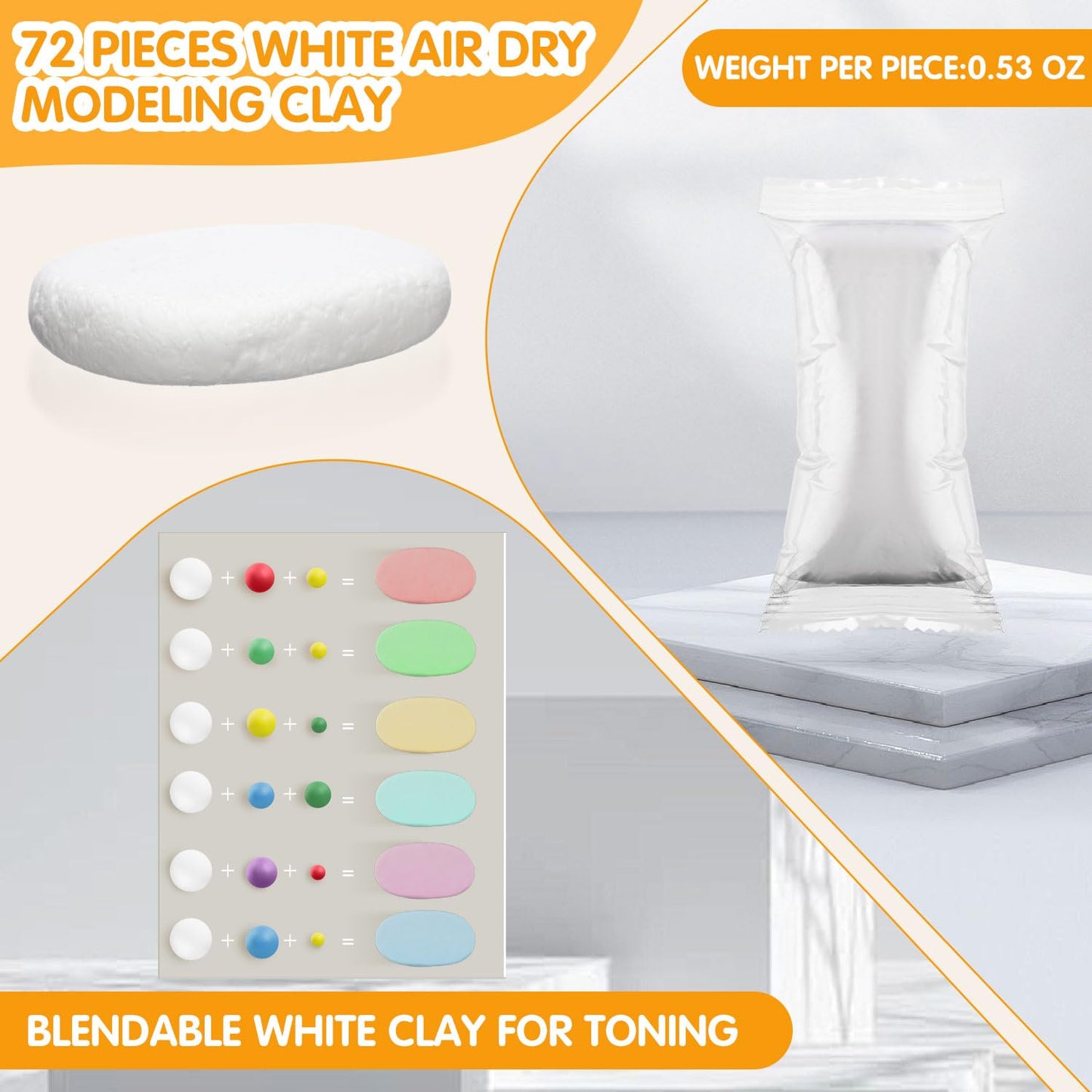 WinnerWhy 72 Pcs 38oz Air Dry Clay Modeling Magic Ultra Light Modeling Clay for Kids DIY for Sculpting Air Dry School Gift(White)