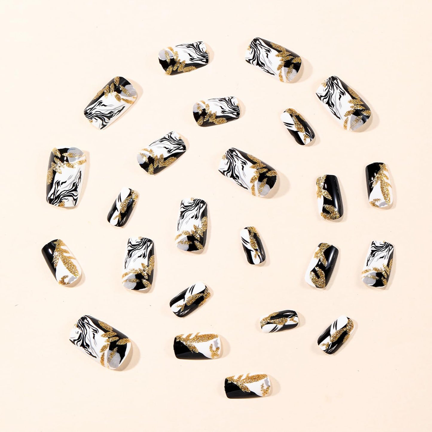 Vopintpy Black and White Marble Press on Nails Medium Square Fake Nails with Design Glossy Acrylic Glue on Nail Reusable Full Cover Artificial Stick on Nail for Women DIY Manicure