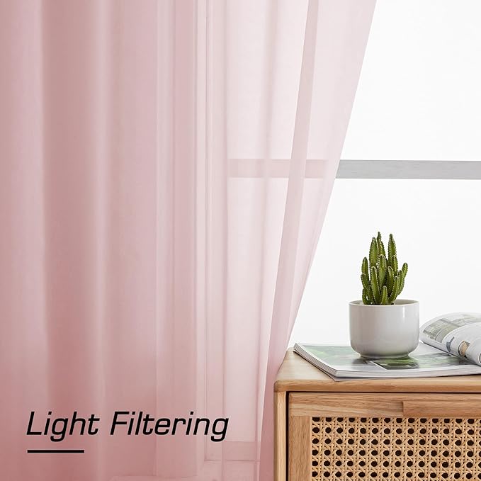 Simplebrand Blush Sheer Curtains 84 Inches Long, Light Filtering Rod Pocket Solid Color Window Sheer Curtain Panels, Elegant Curtains & Drapes for Living Room, Bedroom 2 Panels (42" W x 84" L)