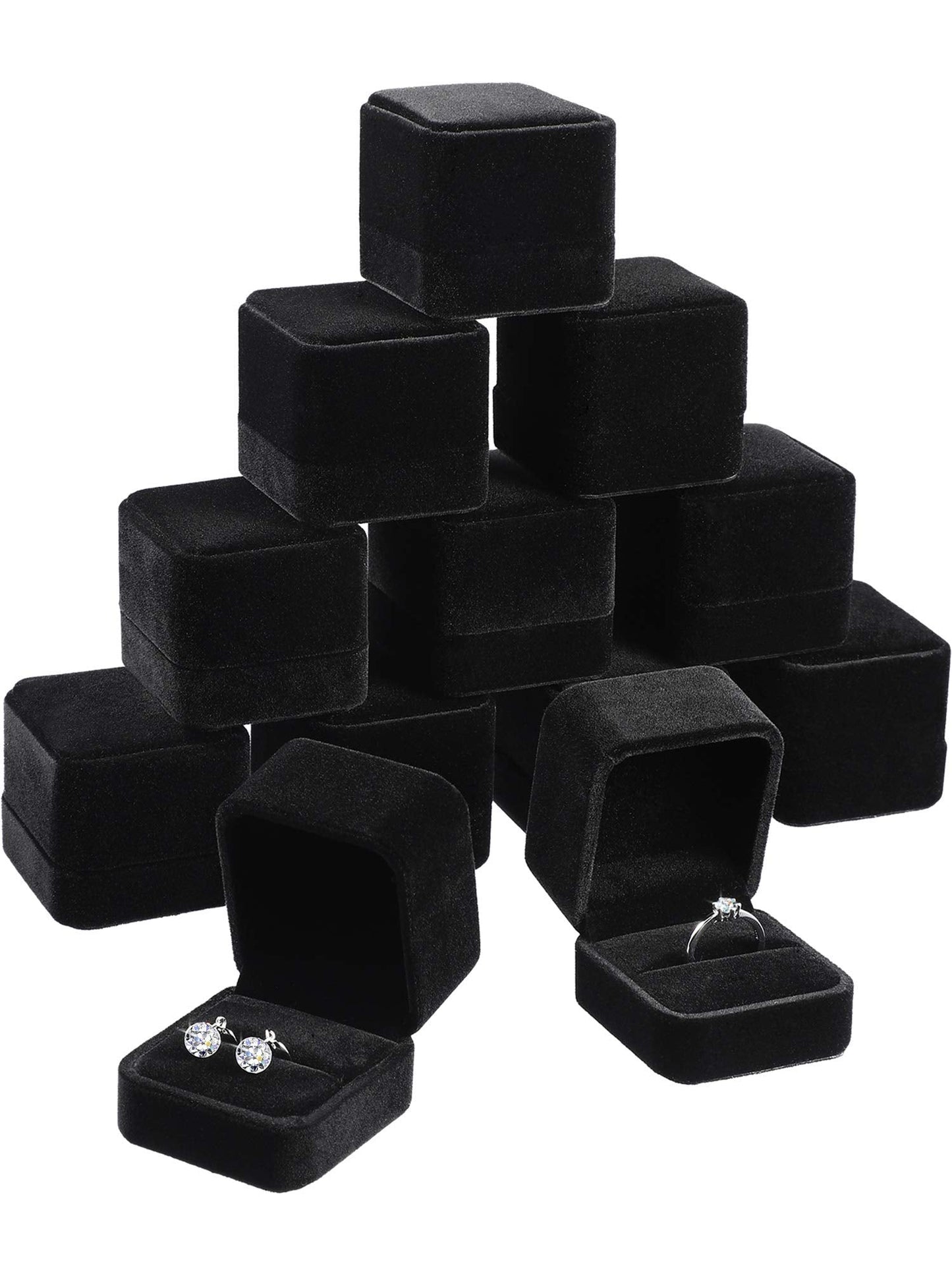 Zhanmai 12 Pcs Velvet Ring Box Jewelry Box Earring Jewelry Case Gift Boxes for Women Wedding Anniversary 2.12 x 1.77 x 2 Inch(Black)