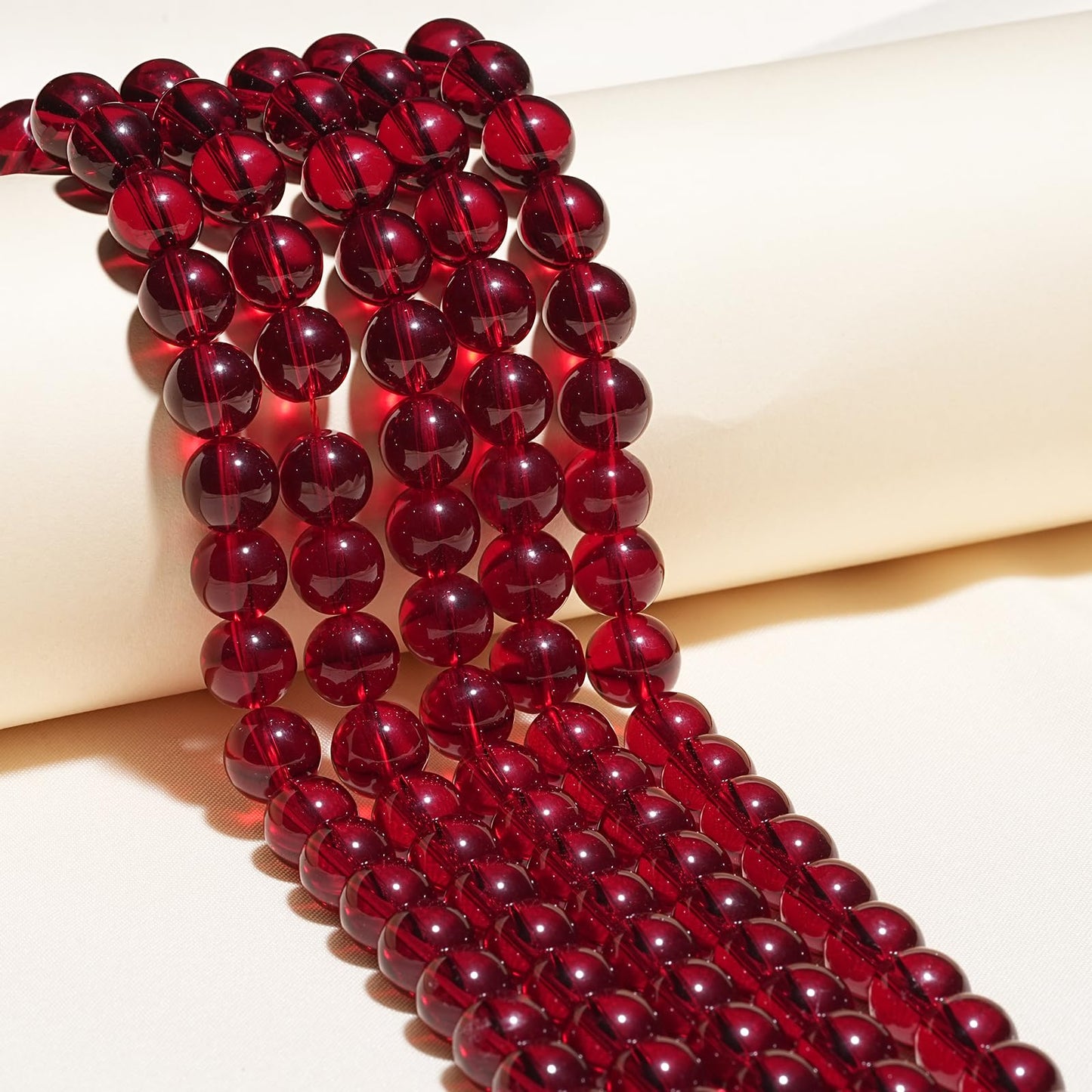 10mm Natural Garnet Red Glass Crystal Gemstone Beads Polished Round Smooth Stone Beads for Bracelets Jewelry Making 15inch Loose Beads