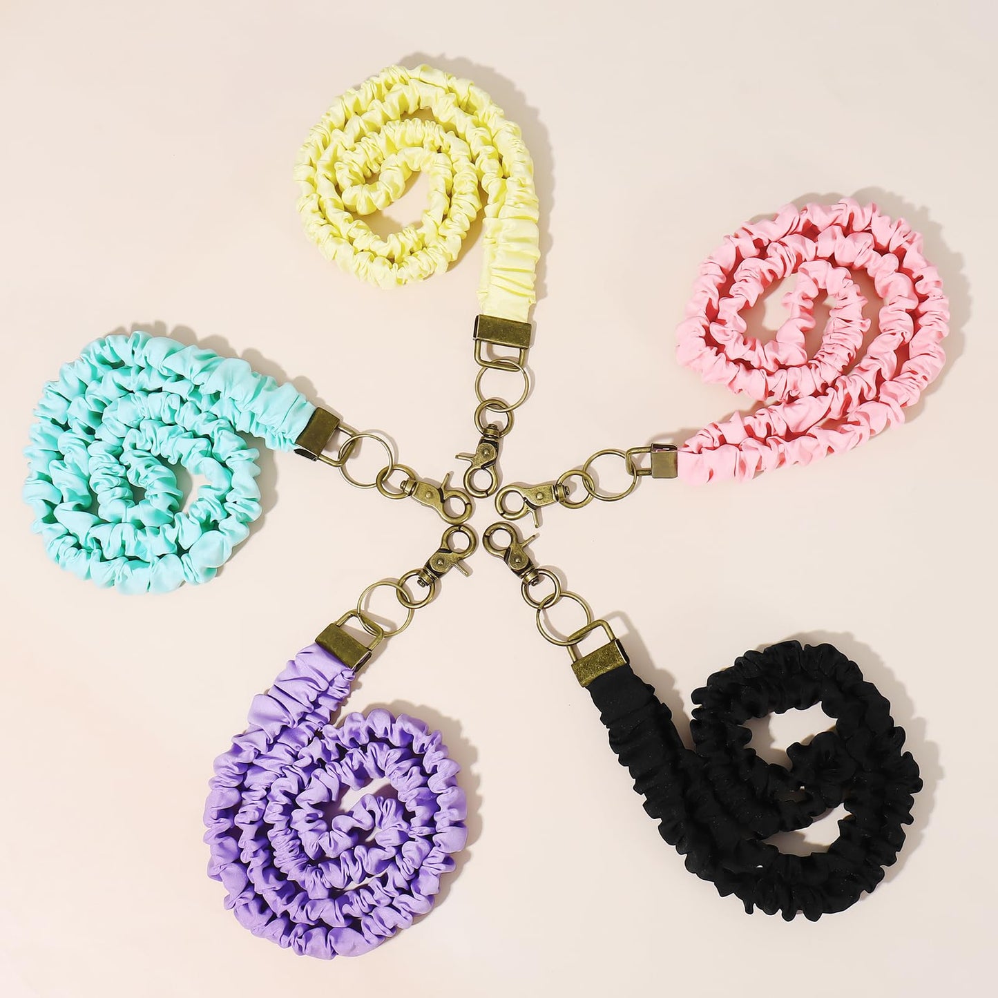 Coiris 5 Pairs Teacher Scrunchie Lanyard with Id Holder Mood Weekly Styles for Id Badges Cute Keys Stretchy Retractable Neck Colorful Breakaway Lanyard for School