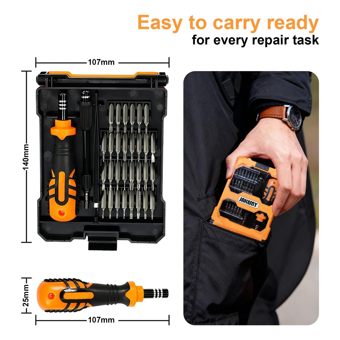 JAKEMY 33 In 1 Precision Screwdriver Set, Magnetic Tips Small Screwdriver Kit with Multi Replaceable Torx Bits, DIY Tool Electronics Repair Kit with Tweezers for Phone, Laptop, Computer, Watch, Bell