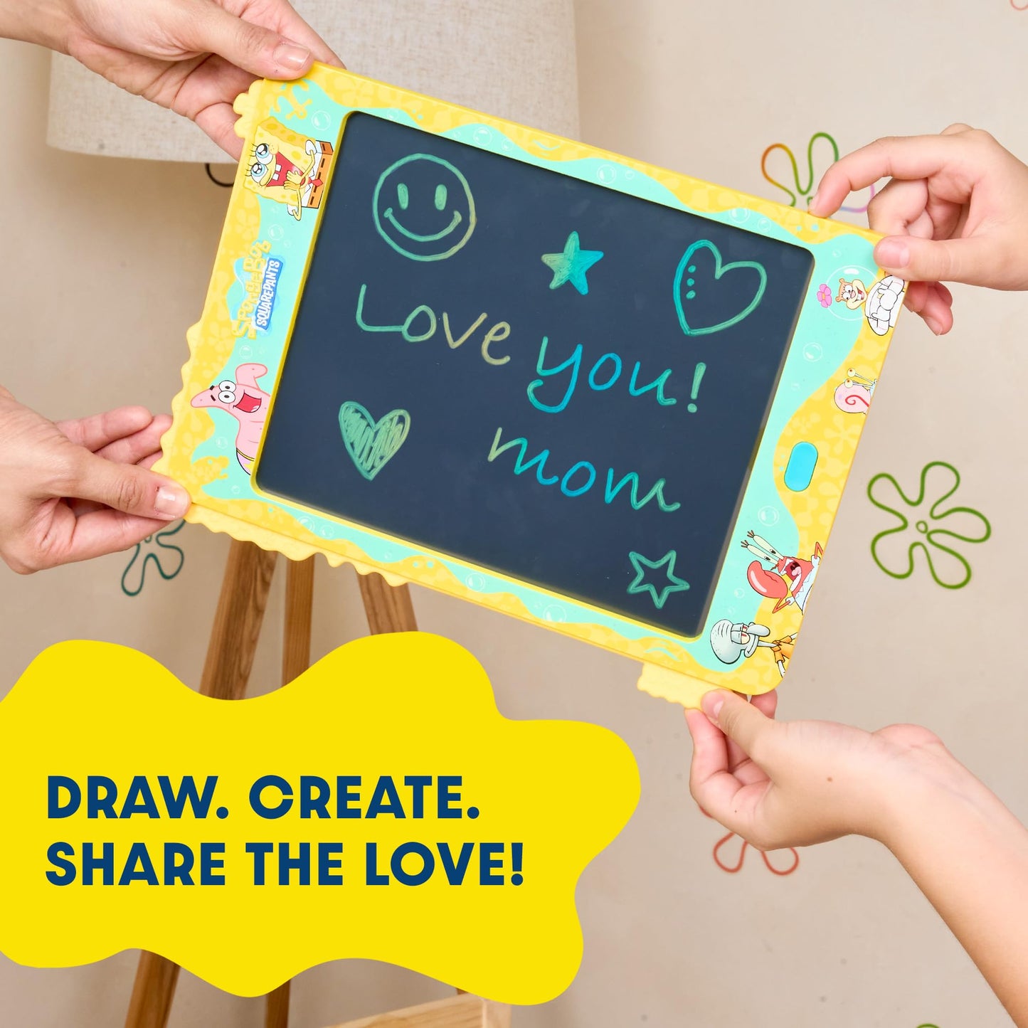 Spongebob Squarepants LCD Doodle Writing Tablet Toy - Travel Essential for Kids - Birthday Gift for Boys & Girls - STEM Drawing & Educational Learning Activity Games (Bubble Turquoise)