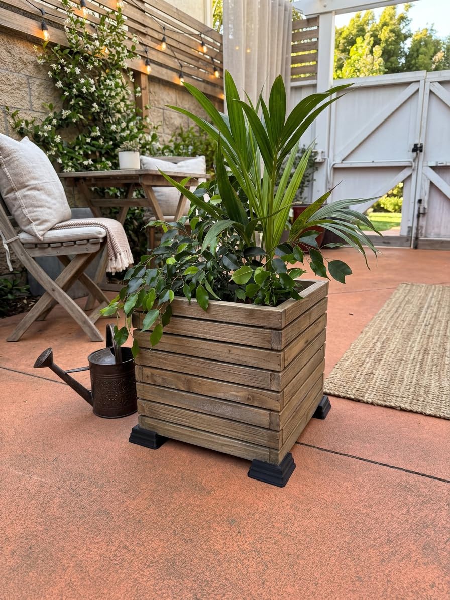 OAKENZ Planter Feet (4 Pack) – Pot Feet & Planter Risers for Square & Rectangular Planter Boxes – Deck Protector for Outdoor Pots – UV-Stable Recyclable Plastic (Black)