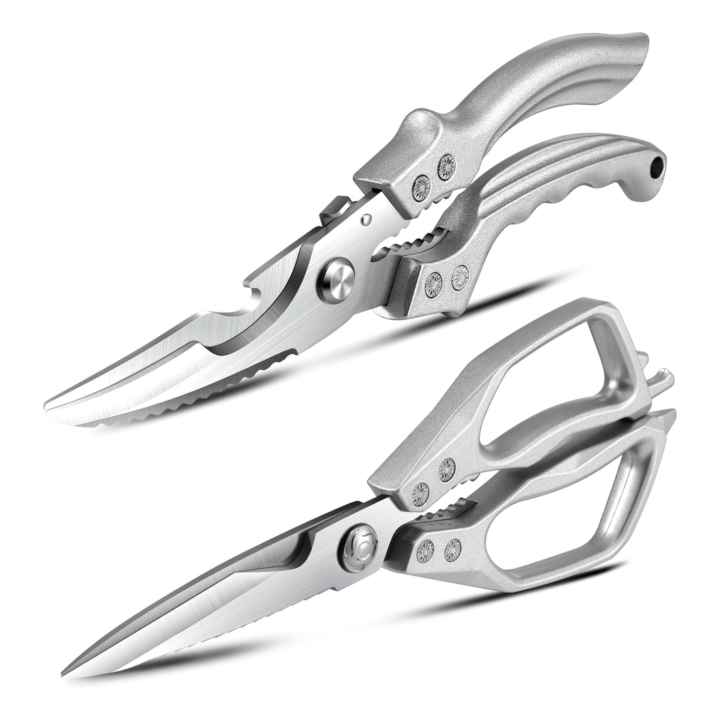 2PCS Kitchen Shears Set Multi-Purpose Kitchen Scissors for Food Heavy Duty Culinary Chef Scissors for Cutting Chicken Meat Vegetables Herbs Scaling Fish, Good Grips Professional Poultry Shears, Silver