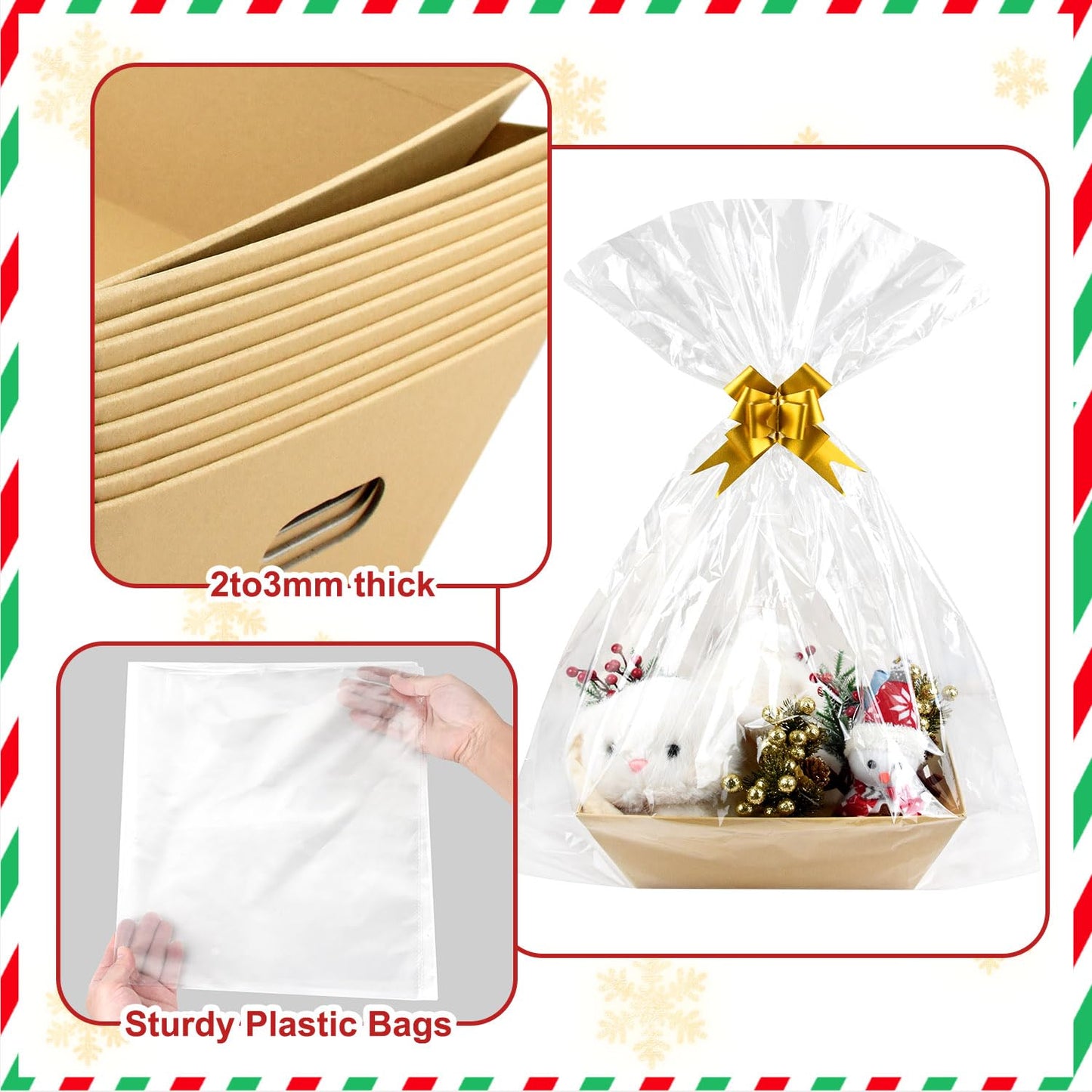 CDIVEFTN 10 Pack Empty Gift Baskets with Bags and Bows, Large Kraft Gift Basket 12x10in, Sturdy Gift Baskets Empty to Fill, Bulk Baskets for Gifts, Easter Basket, Christmas Gift Boxes Bulk (Kraft)