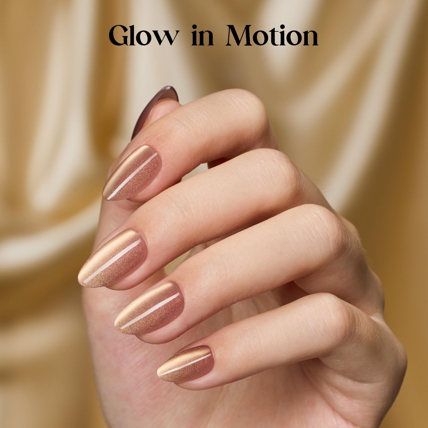 Beetles Motion Glow Cat Eye Press On, Short Almond Press On Nails Soft Nail Gel With Nail Glue, 32pcs 16 Sizes, Girls Stick On Nails, Salon-Ready Gift for Women Luster Glow