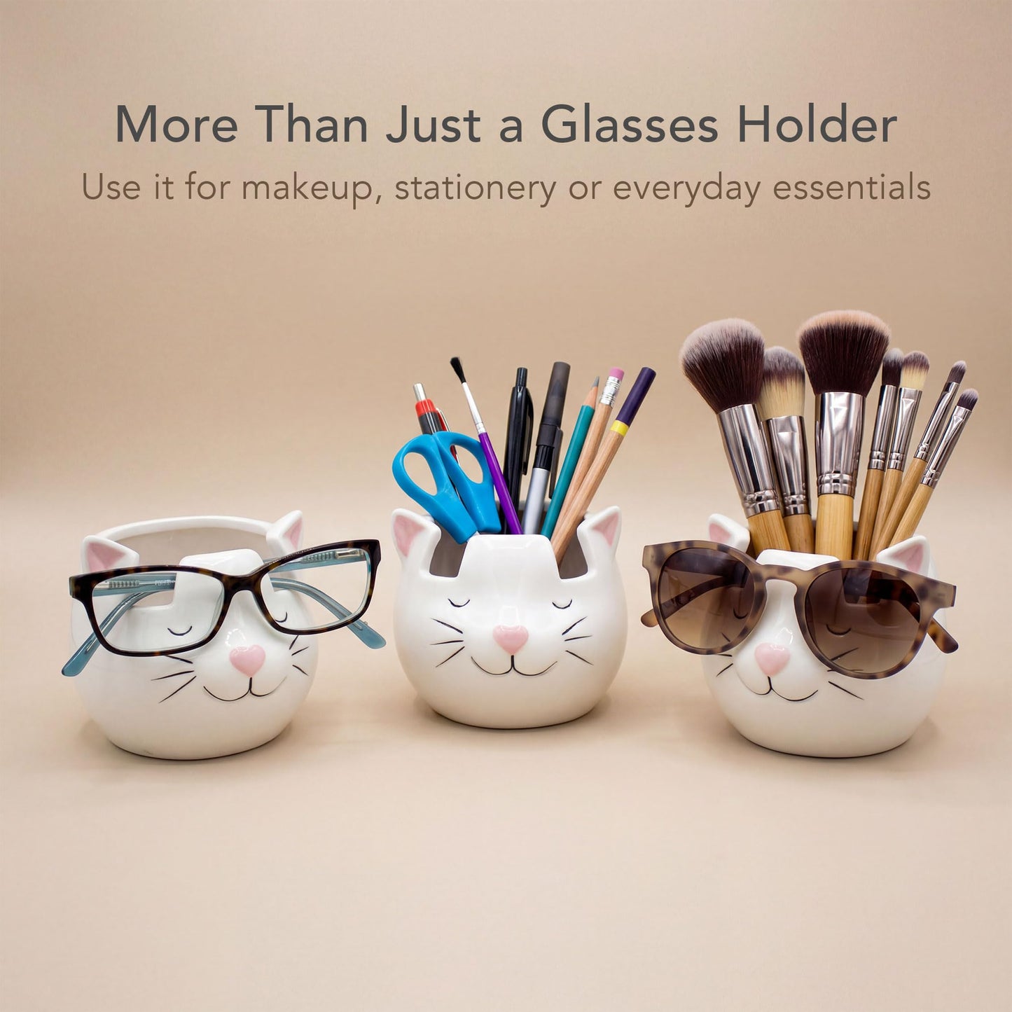 Luvberries White Cat Eyewear Holder, Multi-Purpose Accessories for Makeup and Stationery, Compact and Cute