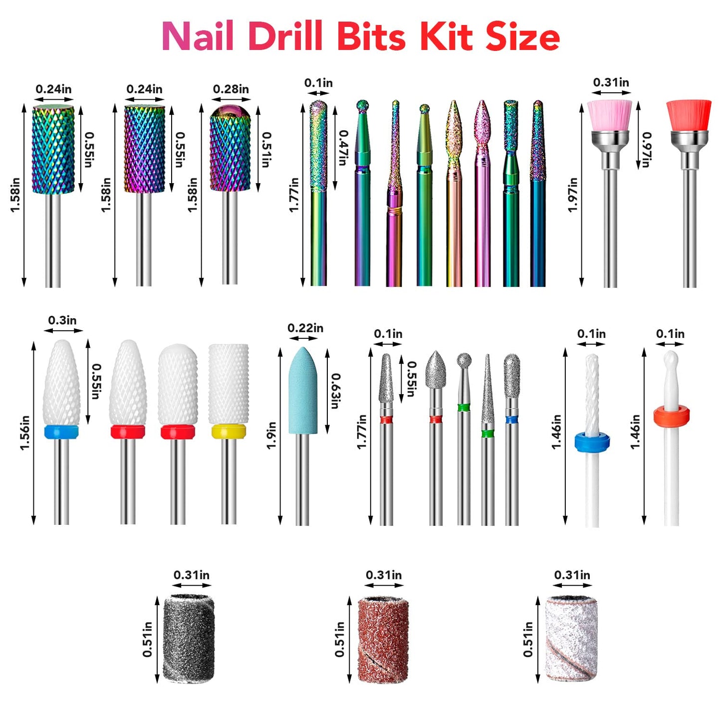 Onism 25Pcs Nail Drill Bits Set with 75Pcs Sanding Bands (80#/120#/180#), High-Precision Tungsten Carbide & Ceramic Efile Bits for Acrylic Gel Removal, Cuticle Care Kit with Organizer Box,Silver