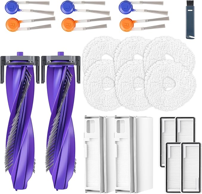 20 Pcs Replacement Vacuum Accessories kit Compatible with Narwal Freo Pro Robot Vacuum Cleaner, 2 Main Roller Brush, 2 Dust Bags, 4 HEPA Filters, 6 Mop Pads, 6 Side Brush 1 Clean Brush