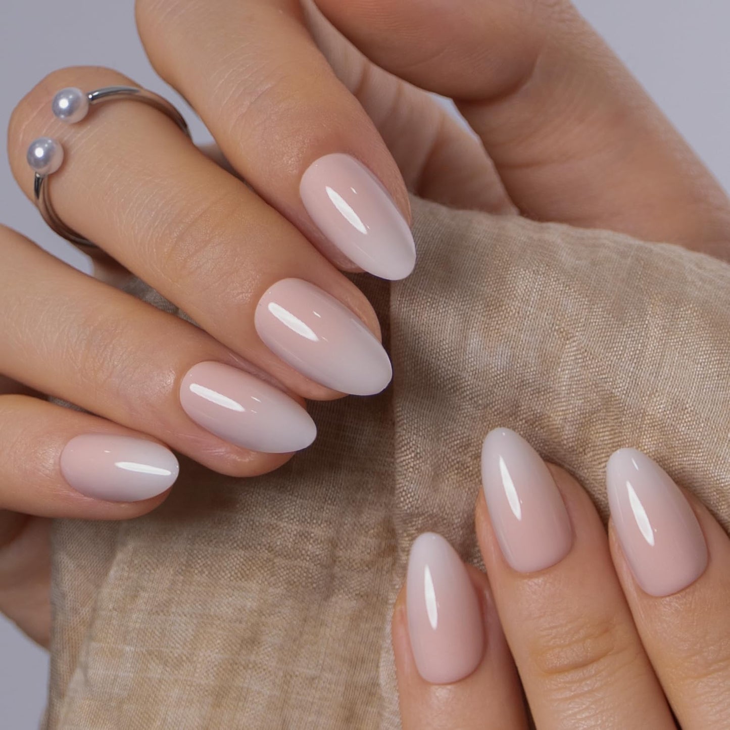 CurvLife Soft Gel Almond Nude Press-On Nails Short,30Pcs Reusable Fake Nail Tips with Adhesive Tabs, Salon-Quality Stick-On Nails for At-Home Manicure (Milky Veil)