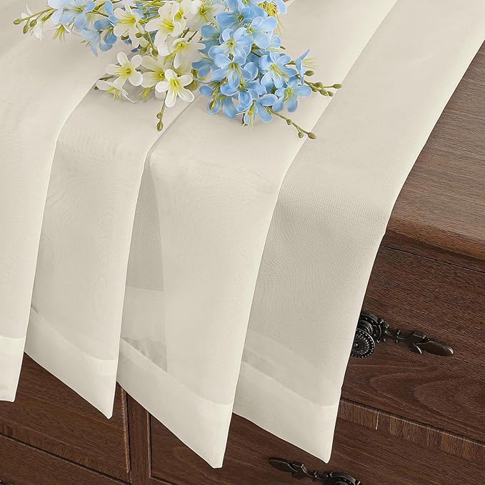 Cream Window Sheer Curtains 45 Inches Length, Voile Short Curtains for Living Room Bedroom, Modern Soft Window Drapes 2 Panels Set, Top Dual Rod Pocket Design, 2x42Wx45L Inches
