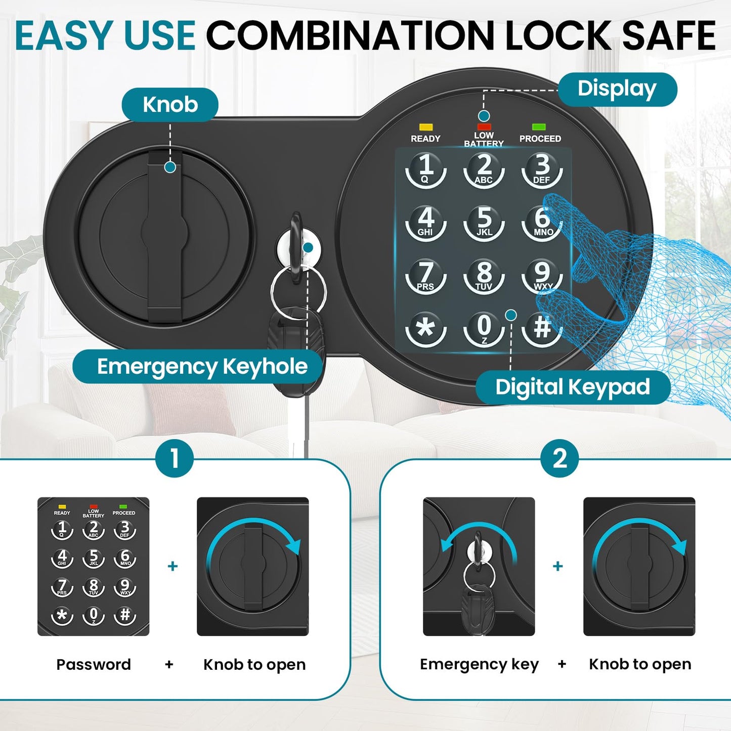 Mitlvge 0.9 Cuft Small Safe Box, Money Safe with Removable Shelf, Fireproof Waterproof Bag and Programmable Keypad, Home Safe with Smart Alert and Wall Mount Kits for Money, Jewelry and Documents
