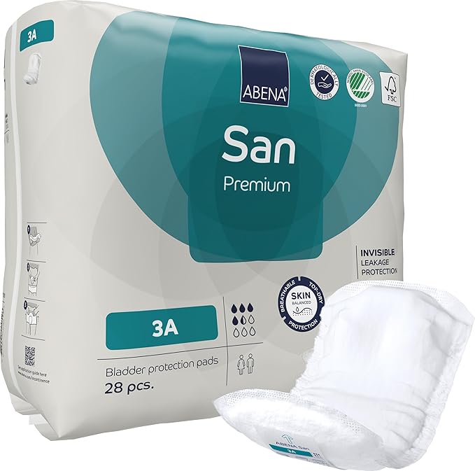 Abena San Premium Incontinence Pads, Light Absorbency, (Sizes 1 to 3A), Size 3A, (Pack of 7, 196 Count Total)
