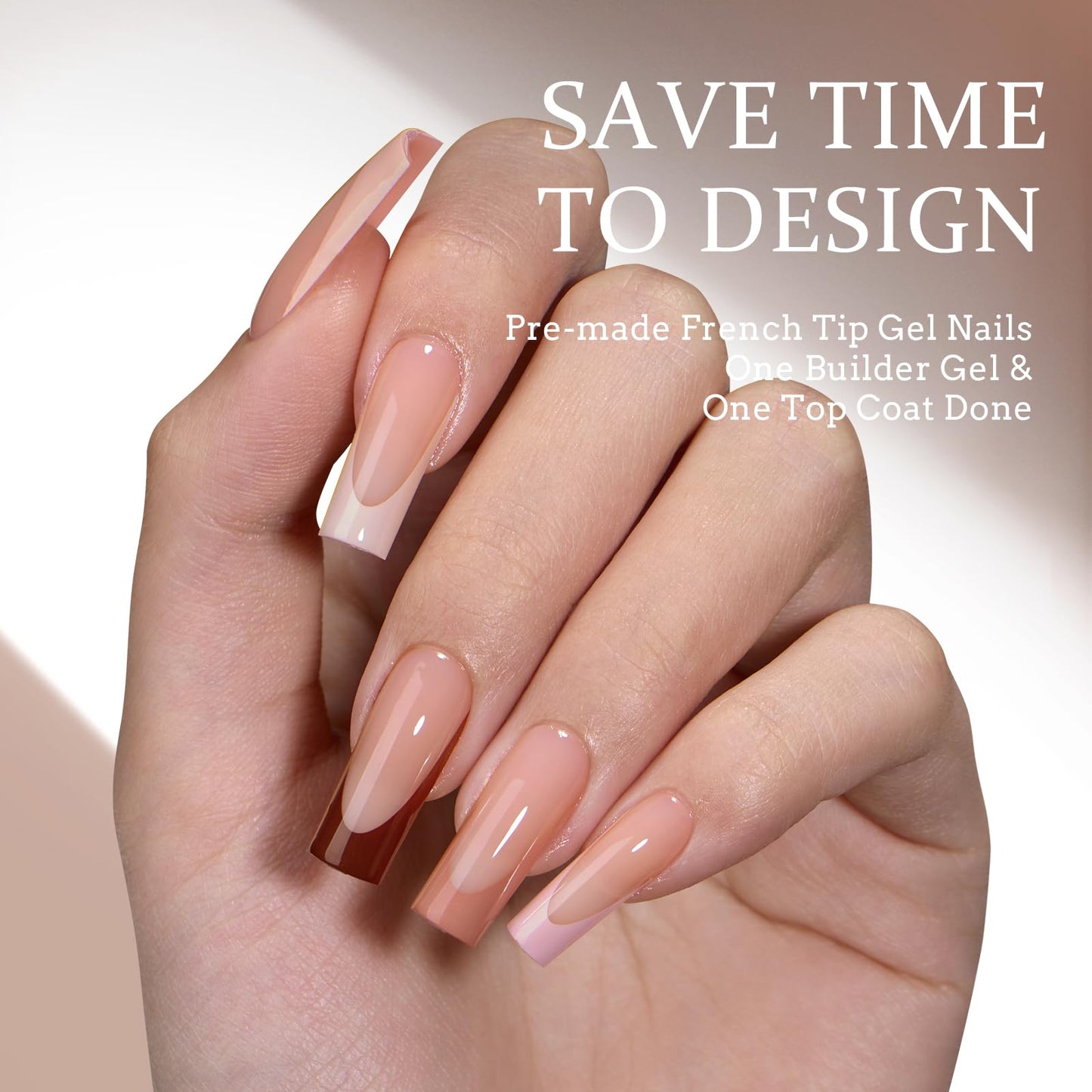 BTArtboxnails XCOATTIPS Press on Nails - French Tip Press on Nails Long Square, Skin Tones Soft Gel Nails False Nail Tips, Soak Off Acrylic Nails Extensions