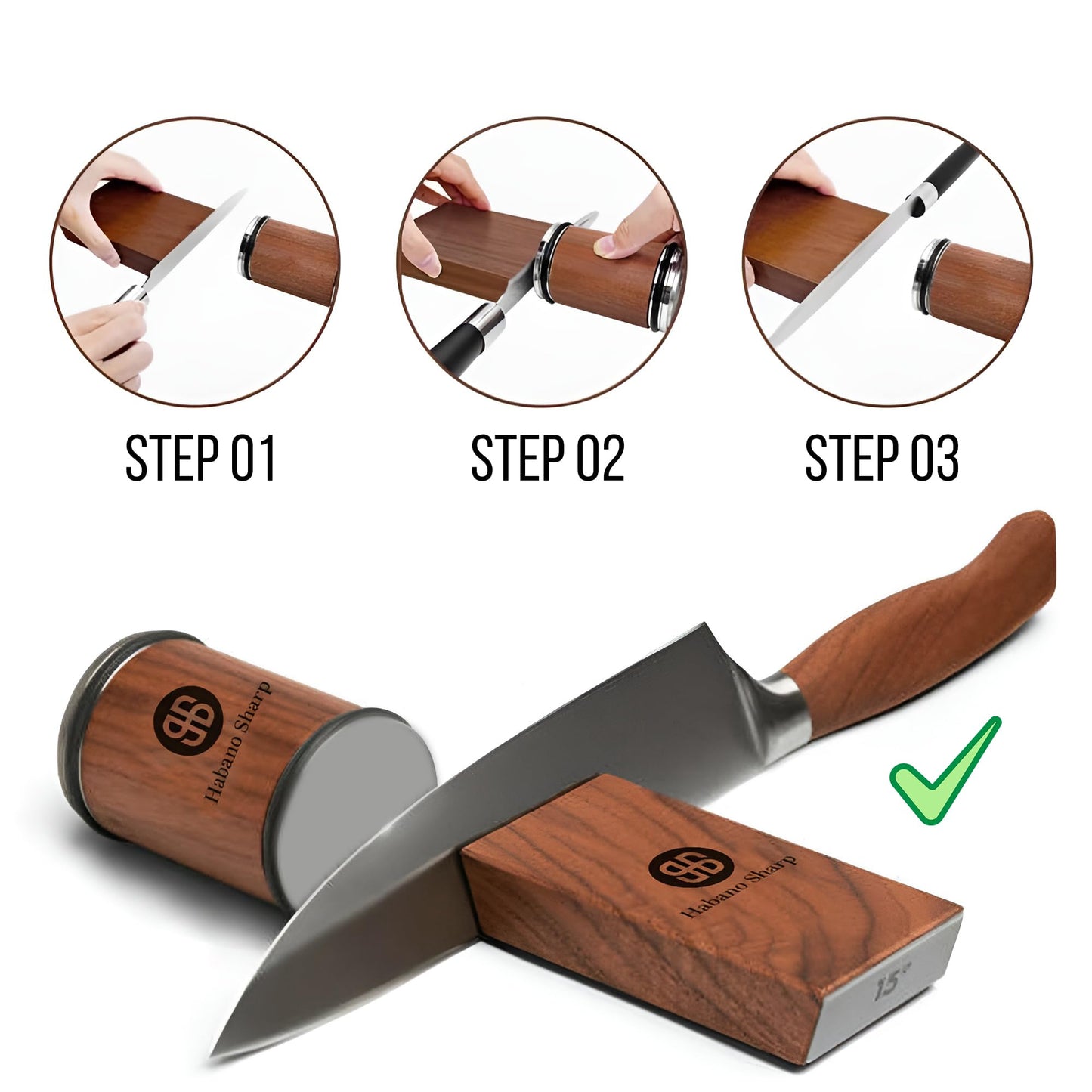 Habano Sharp Rolling Knife Sharpener Kit - Diamond Sharpening Tool for Steel of Any Hardness, Knife Sharpener Stone with 15 & 20 Degree Magnetic Angle Support for Kitchen Knives, Easy to Use(Brown)