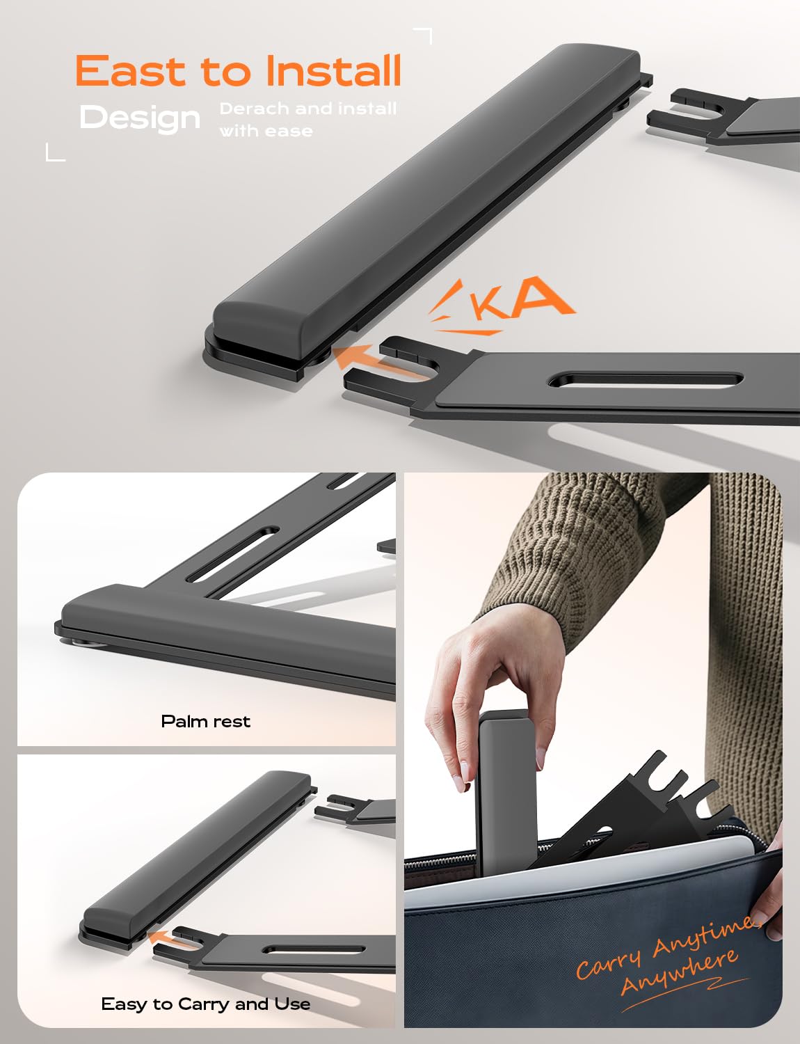 LOXP Laptop Stand for Desk, Metal Laptop Stand with Wrist Support, Ergonomic Detachable Laptop Riser, Aluminum Lectern, Computer Stand for MacBook Air Pro, HP, Dell, XPS, HP (10-17") Laptops - Black