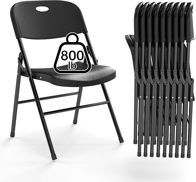 50 Pack Folding Chair, 800 Weight Limit Heavy Duty Plastic Folding Chair Portable Seating for Indoor Outdoor Events, Wedding, Party, Restaurant, Meeting Room Black