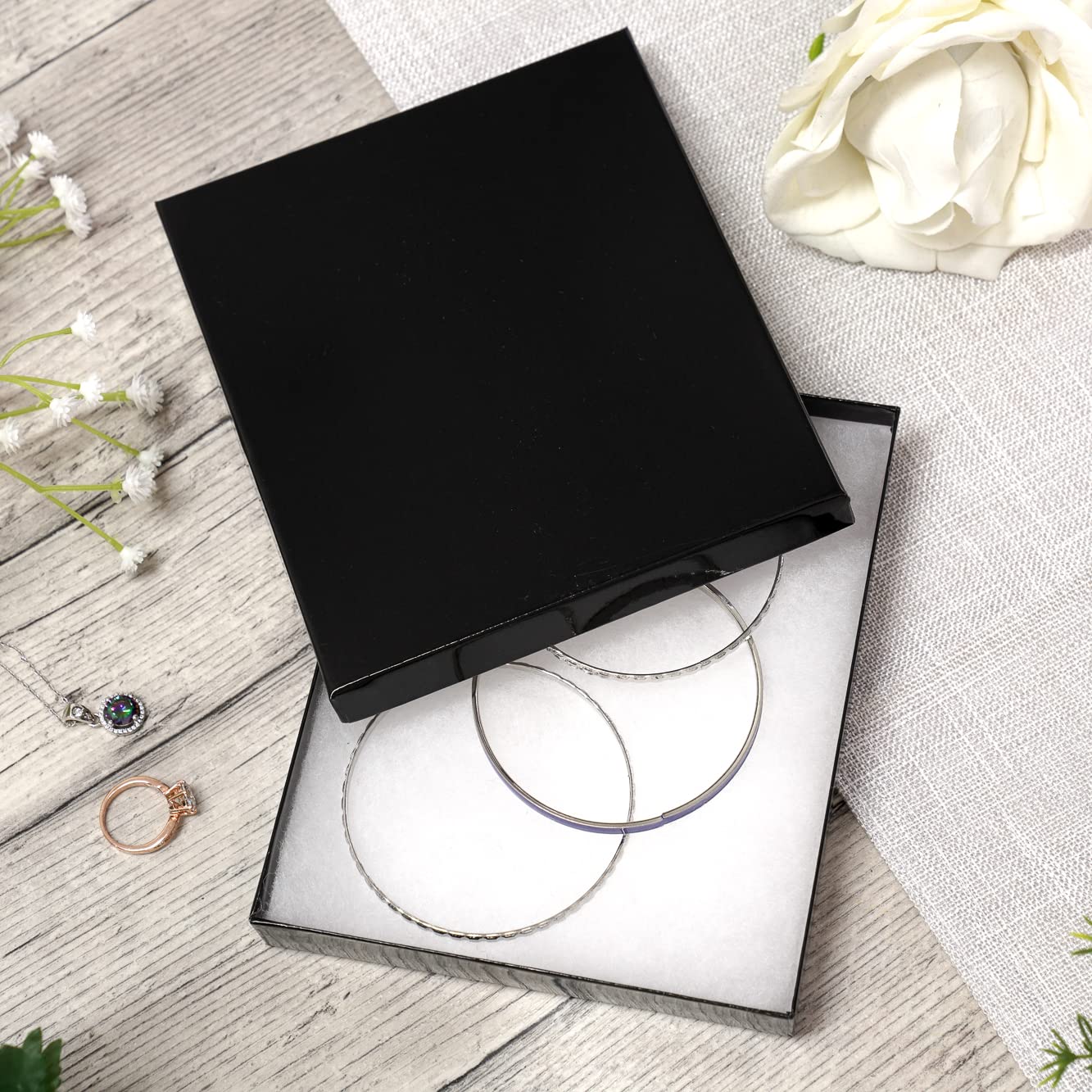 Cardboard Jewelry Boxes 10 Pack - 6"x5"x1" Bulk Cotton Filled Small Gift Boxes with Lids for Jewelry Packaging - Jewelry Gift Boxes for Shipping, Small Business, Accessories (Black)