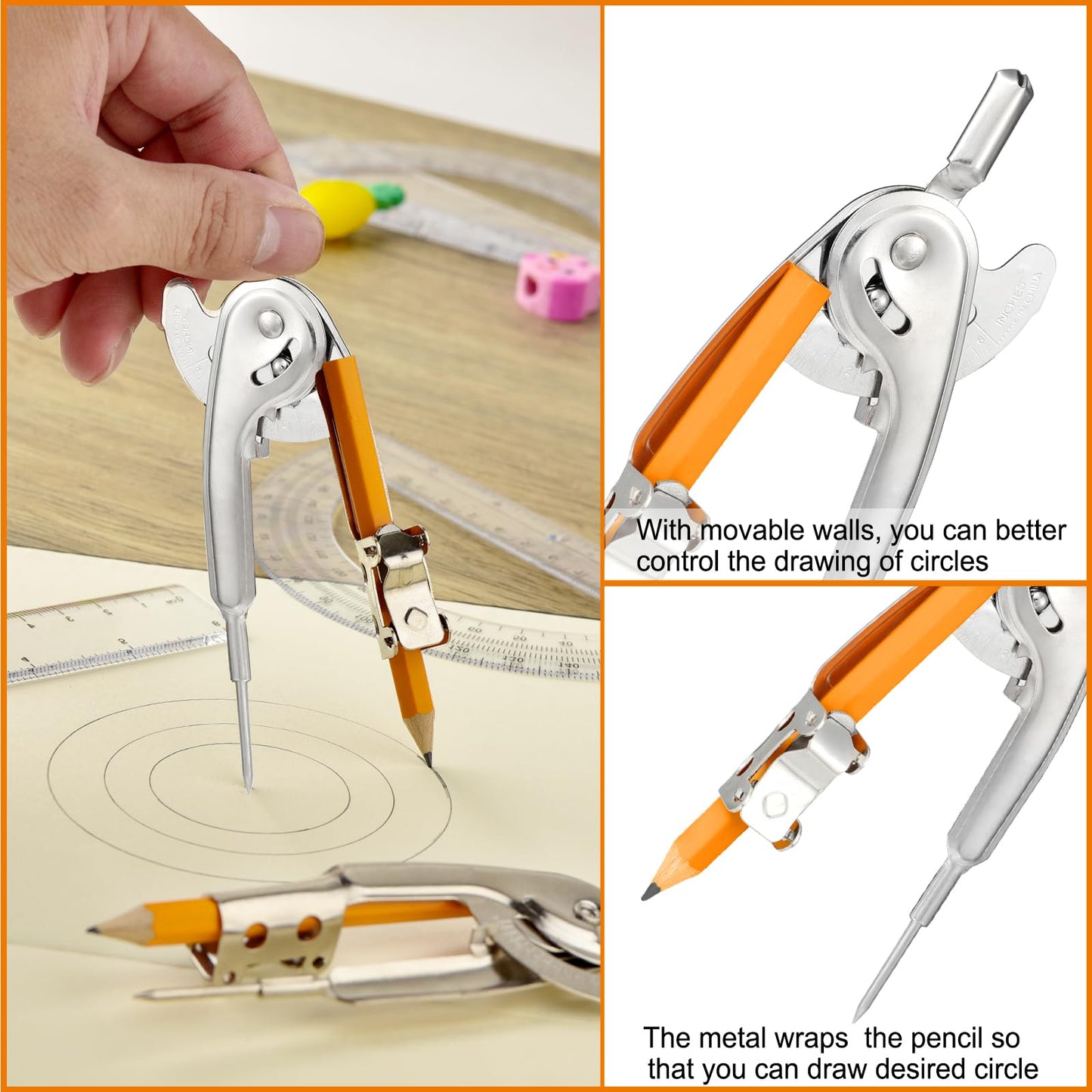 24 Pack Geometry Tool Set, Math Compass for Geometry and 6 Inch Protractor Set Include Metal Compass with Pencil and Clear Plastic Protractor for Student Classroom Office Woodworking Art Drawing