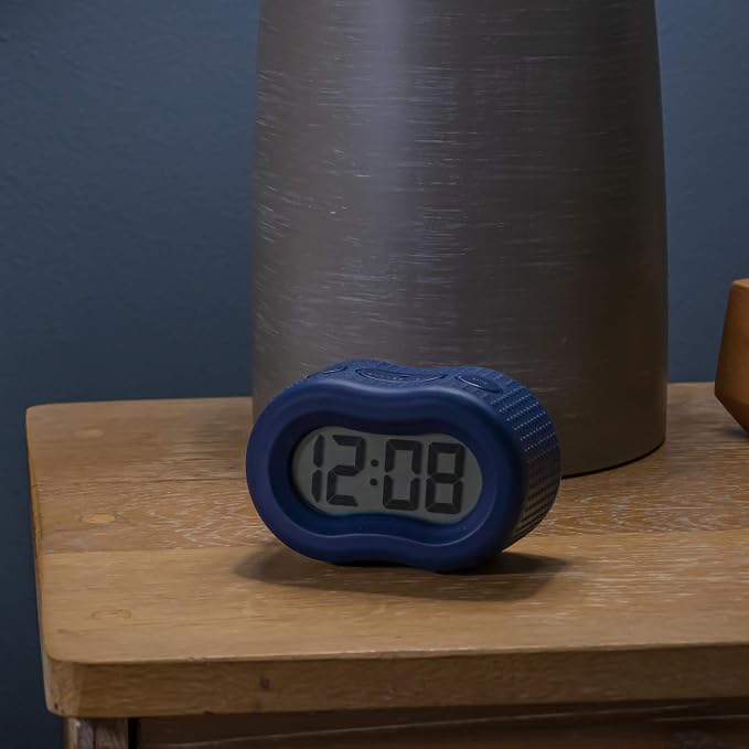 Timelink Smartlight Rubber Alarm Clock with Automatic Night Light and Large Display ?€? Easy-to-Use Digital Alarm with Snooze, Soft Rubber Case, Battery Operated, for Kids and Adults (Blue)