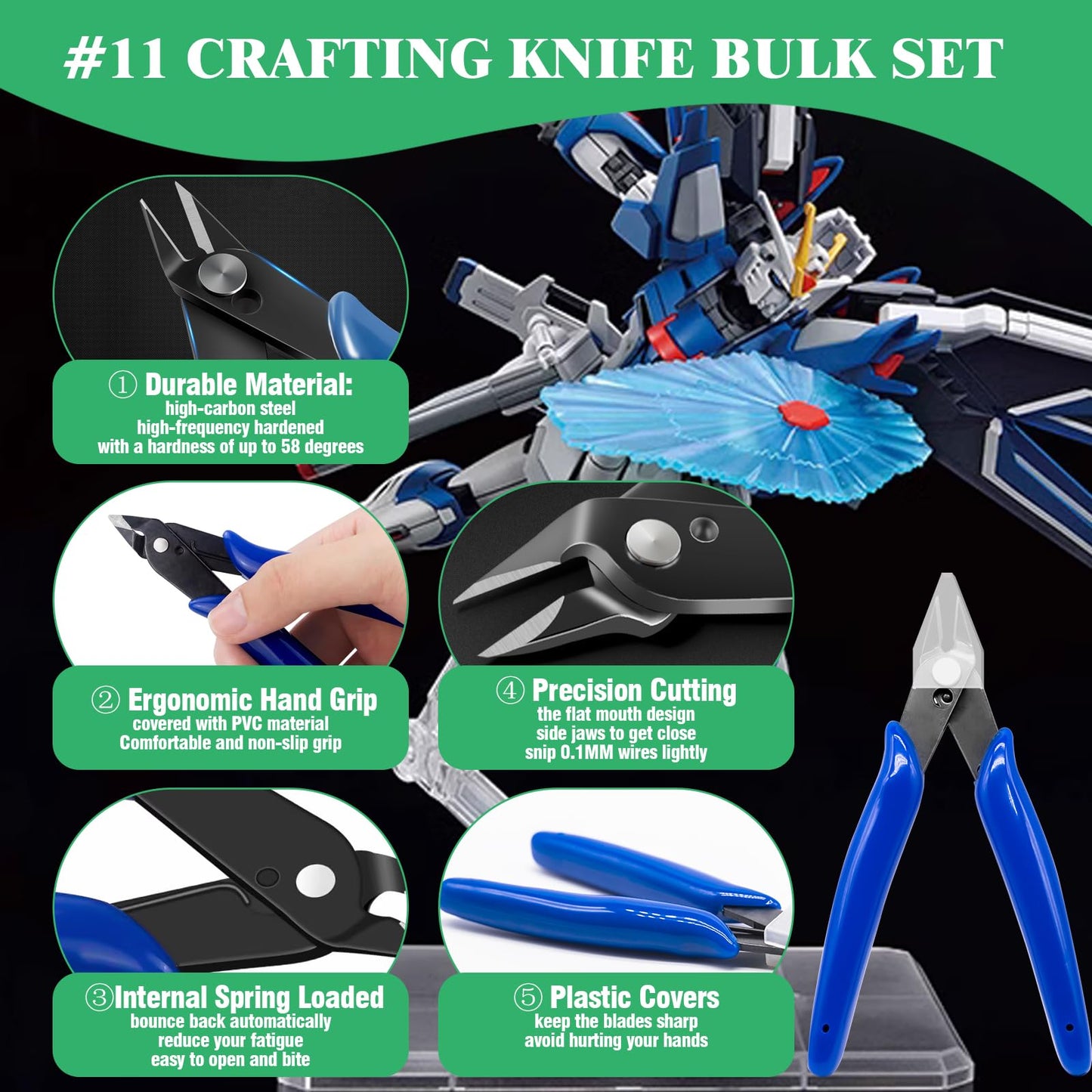 Yauhar 17Pcs Hobby Model Basic Tool Kit Contains Flush Pliers, Mini File, Crafting Knife with Replacement Blades, Tweezers, Professional Modeling Building Fixing Set for Gundam