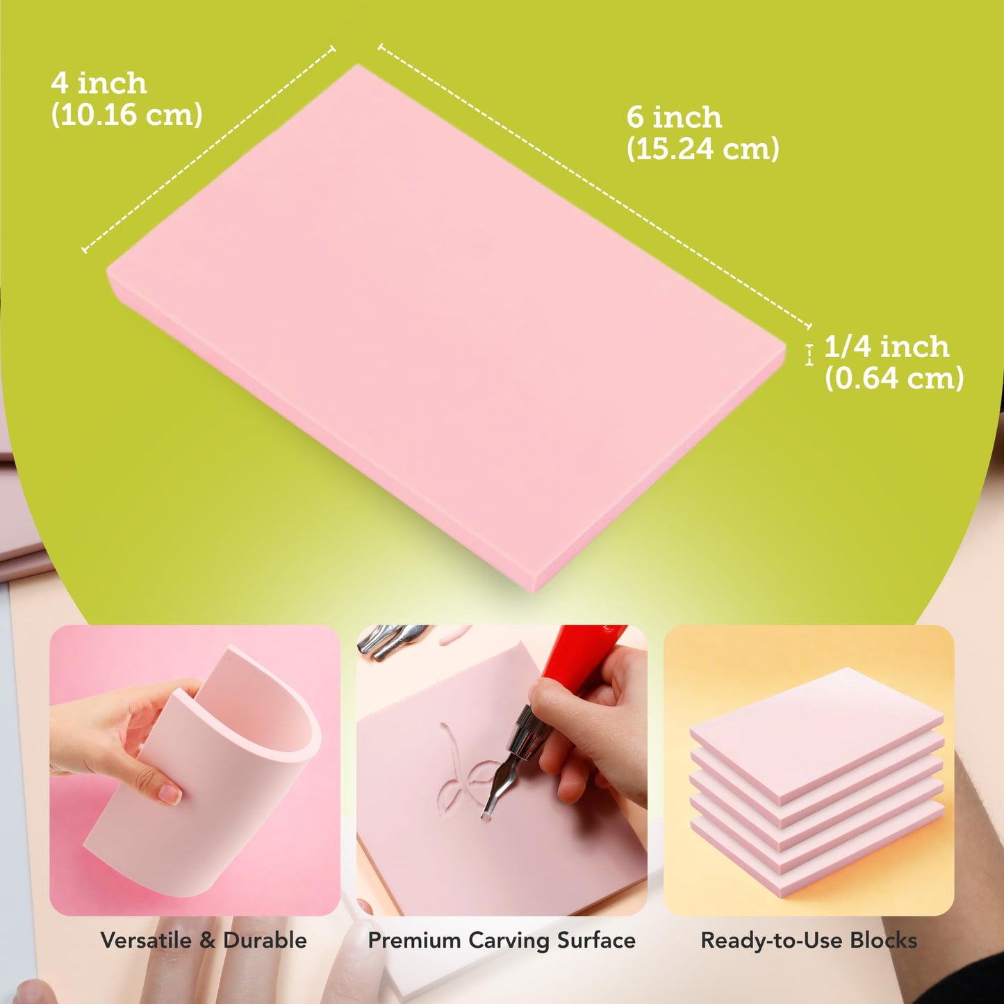 Incraftables Linocut Block Printing Kit for Stamp Making - 5 Soft 4"x6" Rubber Blocks, 6 Carving Blades, & Brayer Roller -Linoleum Block Printing Stamp Kit for Beginners, Adults Crafts
