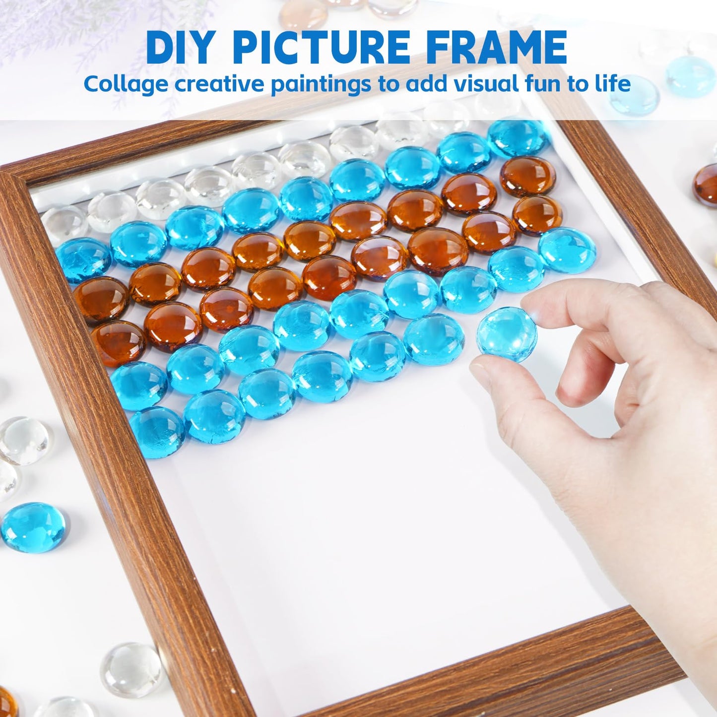 vchin 3/4 Inch Blended Fire Glass Beads,10LB Round Fire Glass Beads for Fire Pit Table, Fireplace and Fire Bowl (Caribbean Blue+Crystal Ice+Amber)