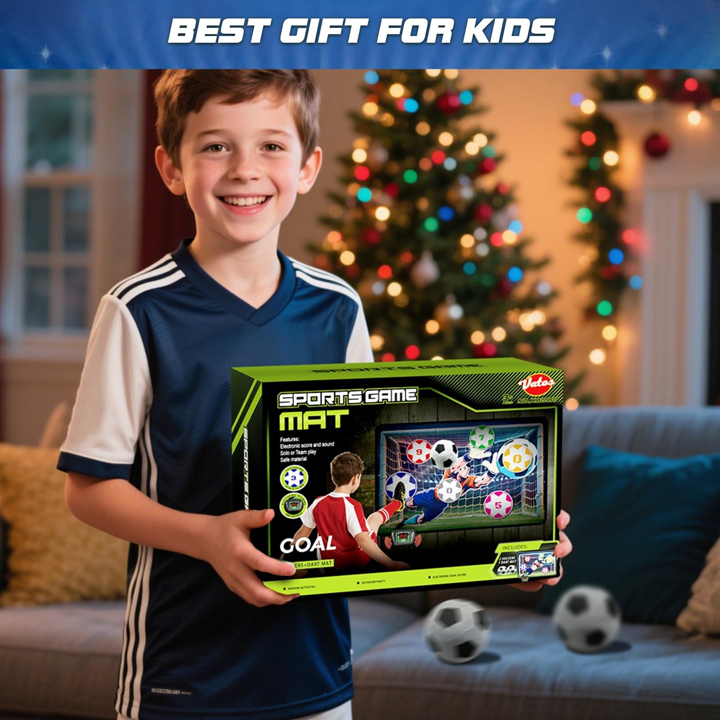 VATOS Electronic Scoring Soccer Toy Game Set for Kids, Indoor Outdoor Soccer Training Target with Real-Time Scoring, 2 Modes, Fabric Goal and 2 Soft Balls, Fun Sport Birthday Ages 3+