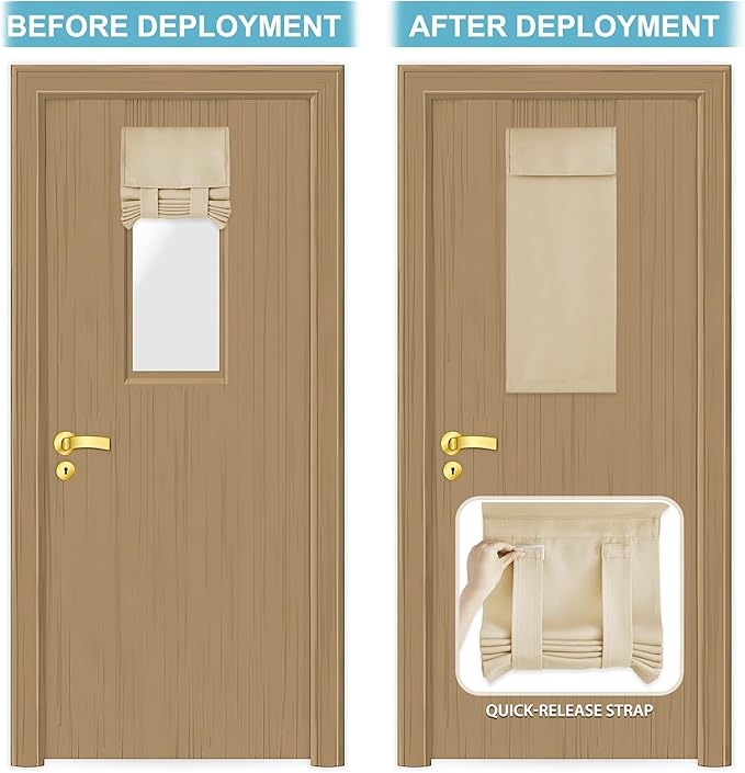 RYB HOME Blackout French Door Curtain - Privacy Thermal Insulated Window Shades for Patio Kitchen Front Entry Back Door Glass Window, Self Adhesive No Drill, 1 Panel, 12" W x 40" L, Biscotti Beige