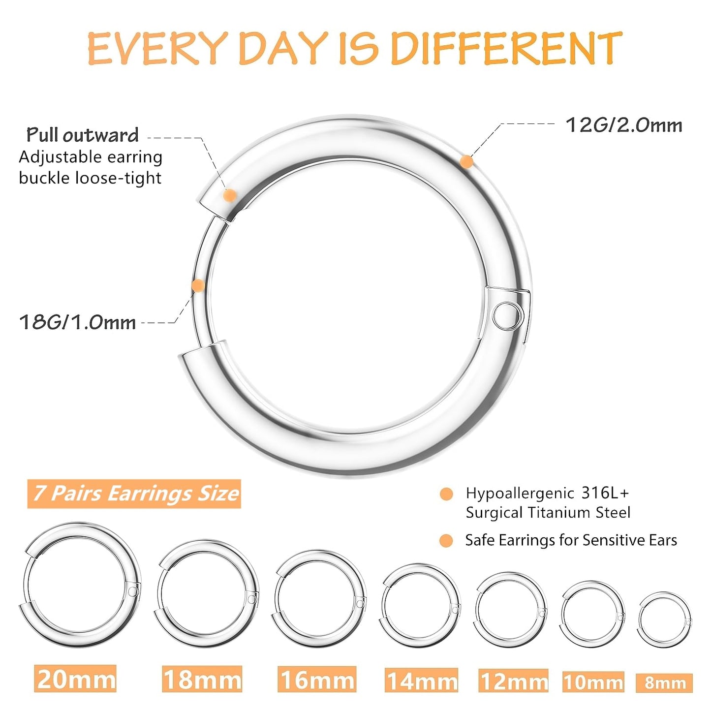 JICHENGEM 7Pairs Hypoallergenic Silver Gold Black Stud Earrings Set, Titanium Stainless Steel, 2-8mm CZ Cartilage Stud Earrings Jewelry for Women Men