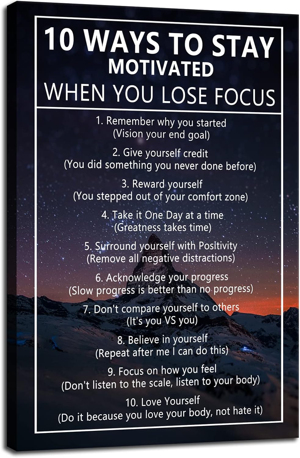 10 Ways to Stay Motivated When You Lose Focus Inspirational Canvas Painting Wall Art Motivational Wall Art Poster Motivational Framed Artwork Prints Picture for Living Room Office [12''Wx 18''H]