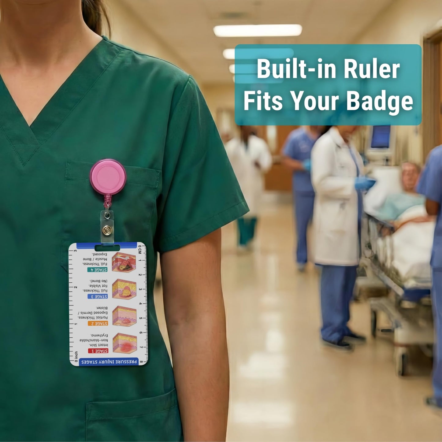 Wound Care Nurse Essentials Cards with Badge Reel – Pressure Injury Staging, Dressing Selection & Braden Scale – Waterproof PVC Reference Guide with Measurement Tools for Home Health, Hospice Nurses