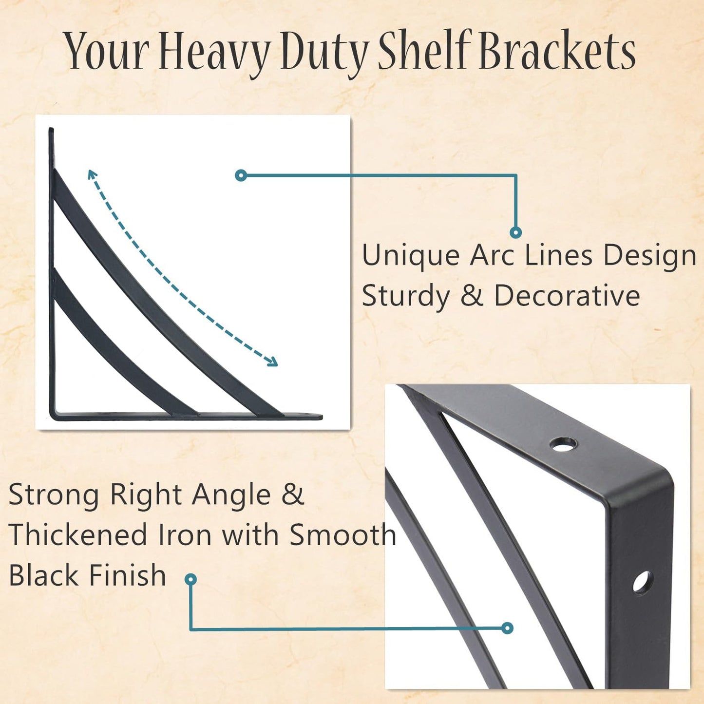 Z METNAL Decorative Shelf Brackets, Black Metal Shelves Bracket, Wall Decor, Modern Shelving Bracket for DIY Floating Shelves, 6 inch, 4 Pcs