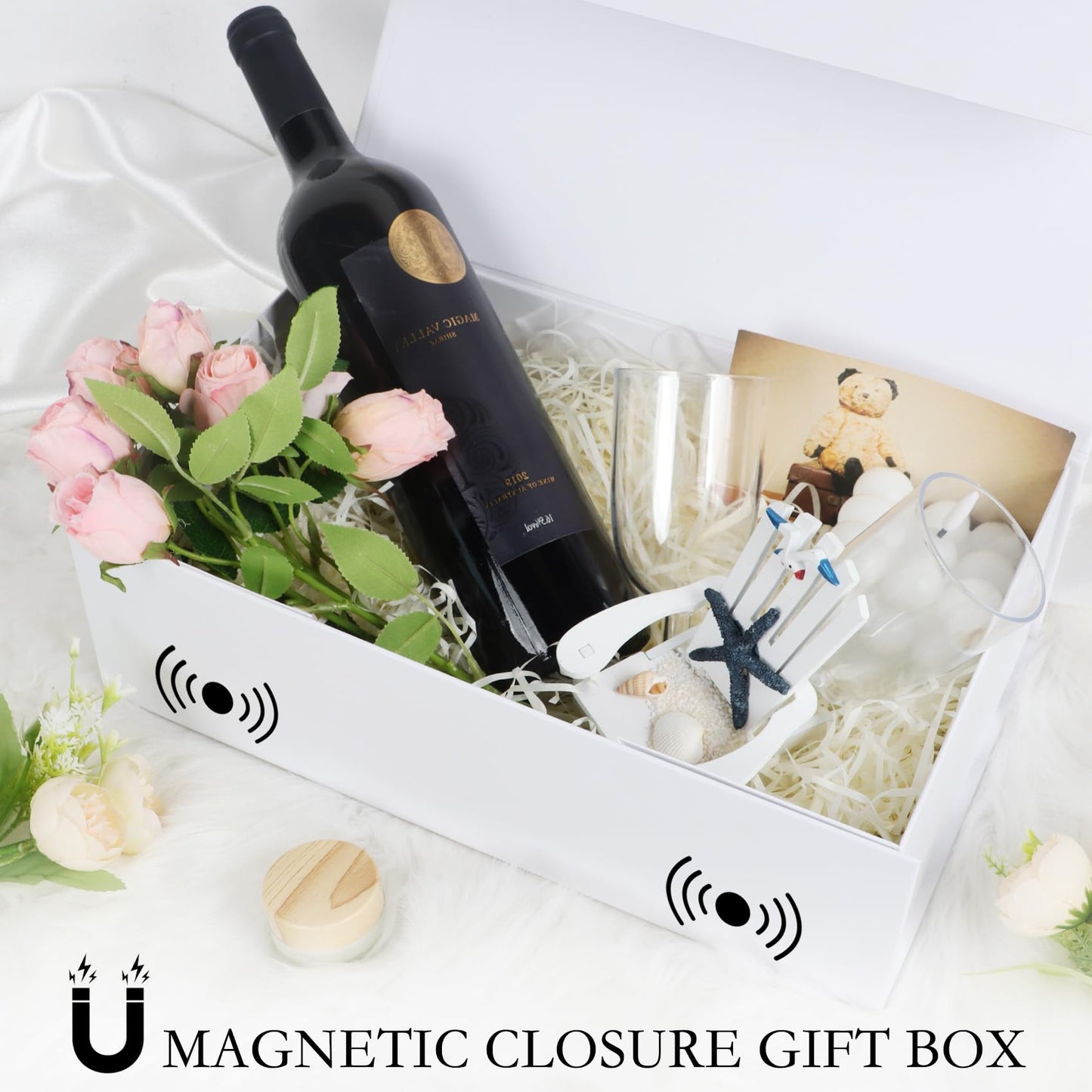 LFBOX White Gift Box with Magnetic Lids 13.8x8.3x4.4 in, Large Bridesmaid Groomsman Proposal Boxes 5 Pack, Collapsible Rectangle Storage Box
