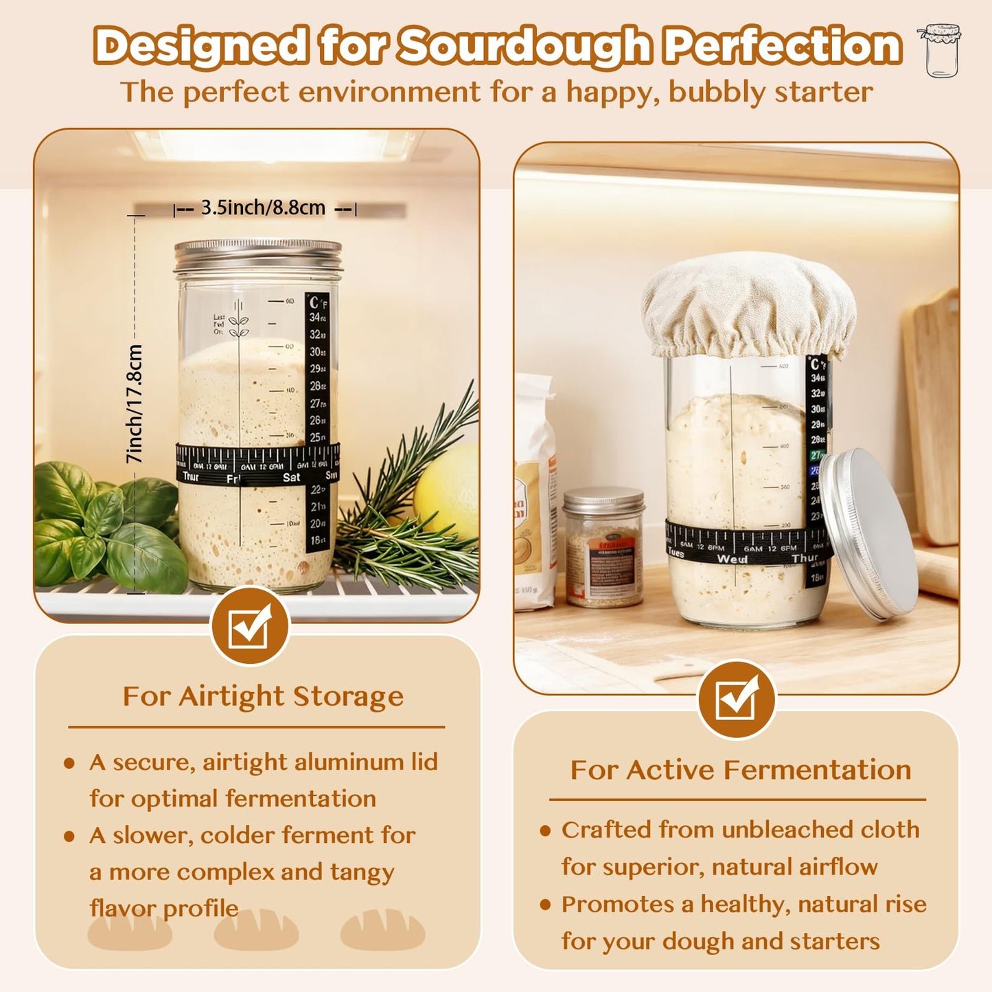 SORON Sourdough Starter Kit, Banneton Bread Proofing Basket with Glass Sour Dough Starter Jar, Sourdough Bread Baking Supplies Tools, 9" Round & 10" Oval Banneton Baskets, Gift Set for Homemade Making
