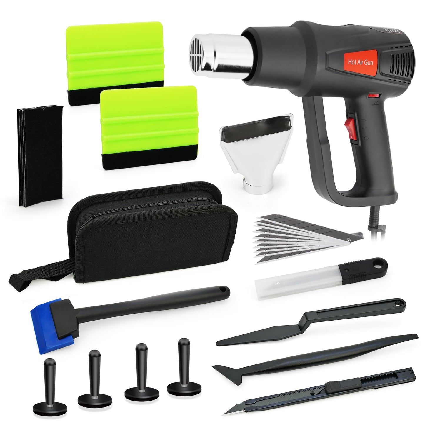 Vinyl Wrap Tool Kit with Heat Gun - 2000W Variable Hot Air Gun & Car Window Tint Kit - Includes Felt Squeegee, Magnets, Tool Pouch, Knife & Gloves for Auto Film, PPF, Decal, Wallpaper Installation