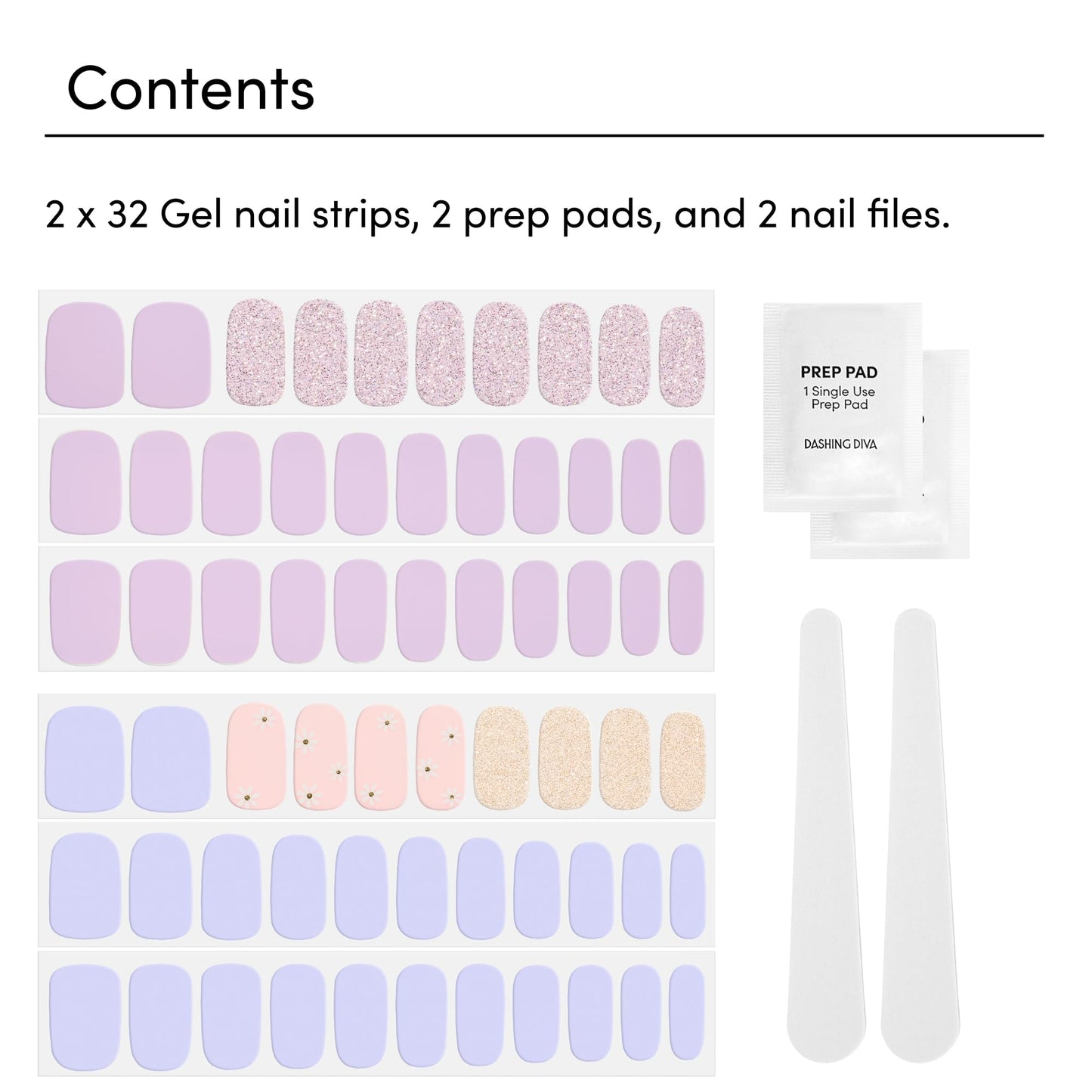 Dashing Diva Gloss Nail Strips Bundle - The Pastel Collection- Fairytale Moment & Down Down Daisy - UV Free, Chip Resistant, Long Lasting Gel Stickers - Contains 2 Sets