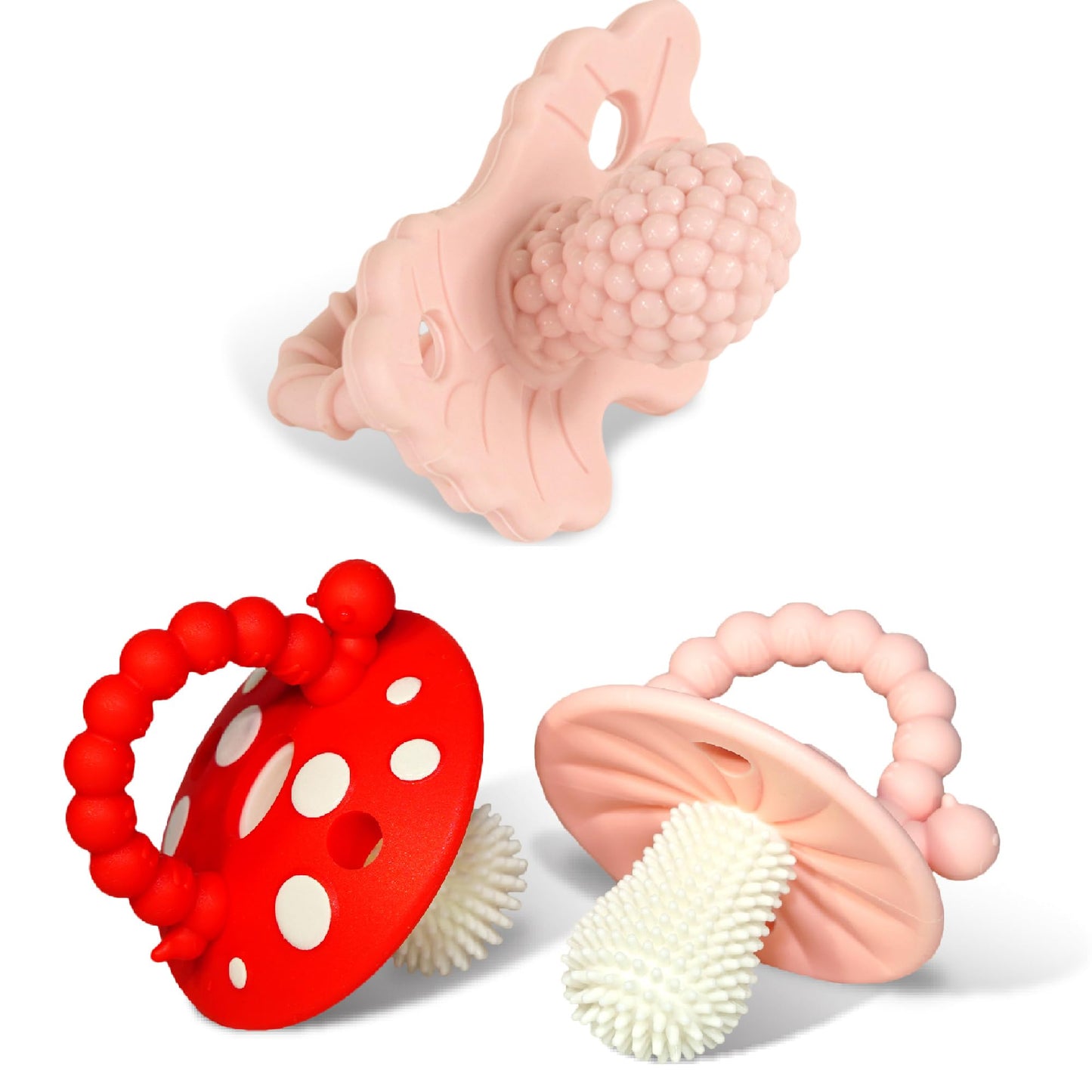 RaZbaby RaZberry (1) & Chompy (2) Teething Relief Pacifiers 3m+ - BPA Free, Easy-to-Hold Design to Soothe Sore Gums